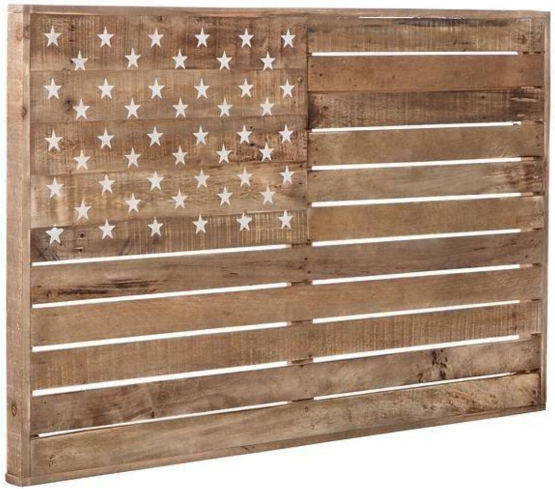 Brown Wooden American Flag Wall Decor, 45 x 30 Inches