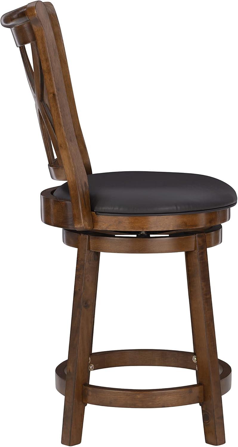 Carmen Traditional Black and Tan Swivel Counter Stool in Rubberwood