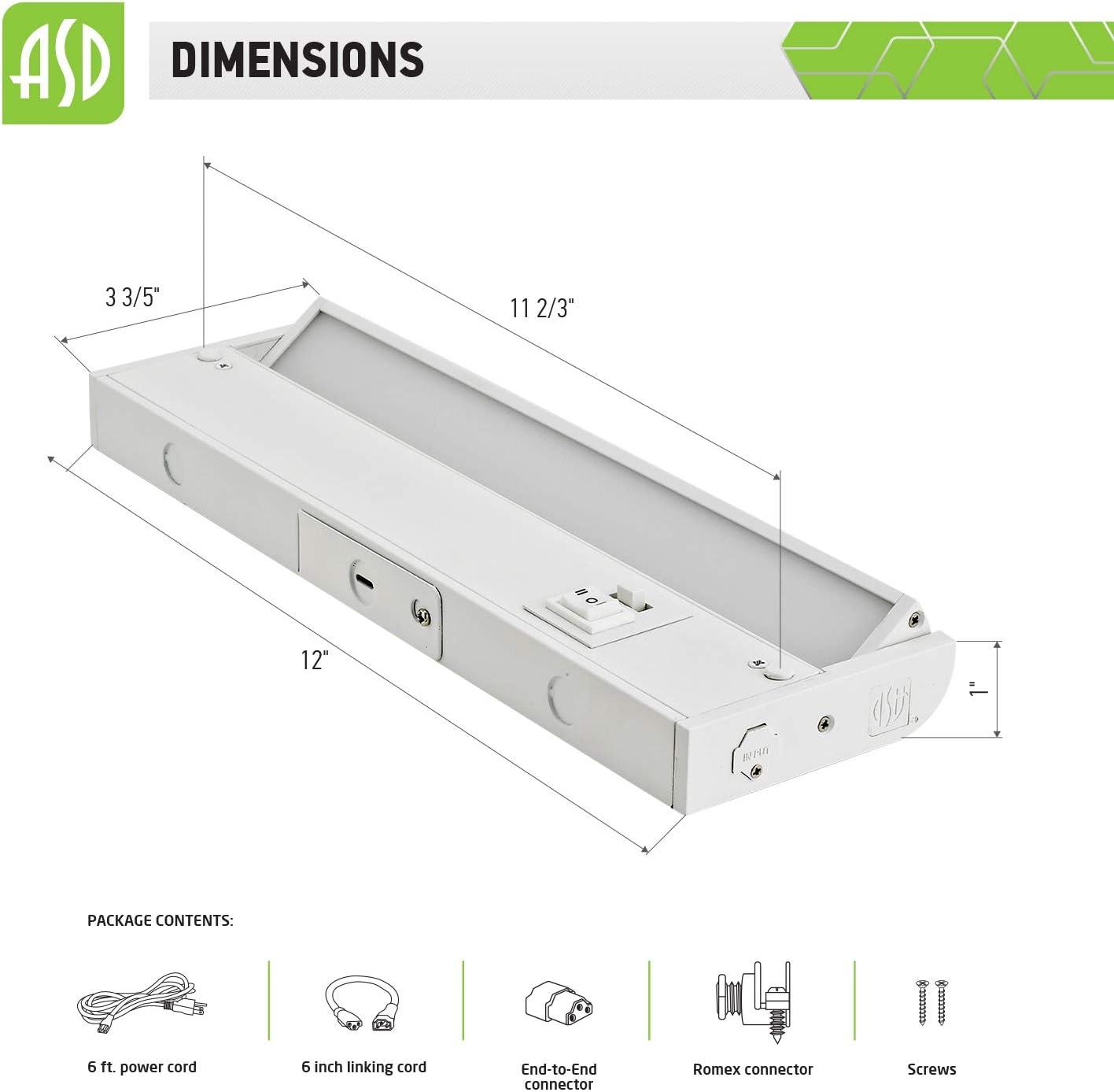 ASD Swivel LED Under Cabinet Lighting, 12 Inch 5W, Hardwired or Plug-in, 2700K/3000K/4000K Selectable, Rotatable Lens, Dimmable Linkable Under Counter Light for Kitchen, ETL & Energy Star