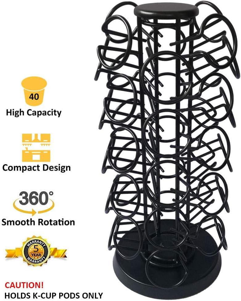 K Cups Holder,K Cup Carousel, Coffee Pods Storage Organizer Stand,Comes All in One Piece,No Assembly Required,1 Count,Black (Capacity of 40 Pods, Black) C47