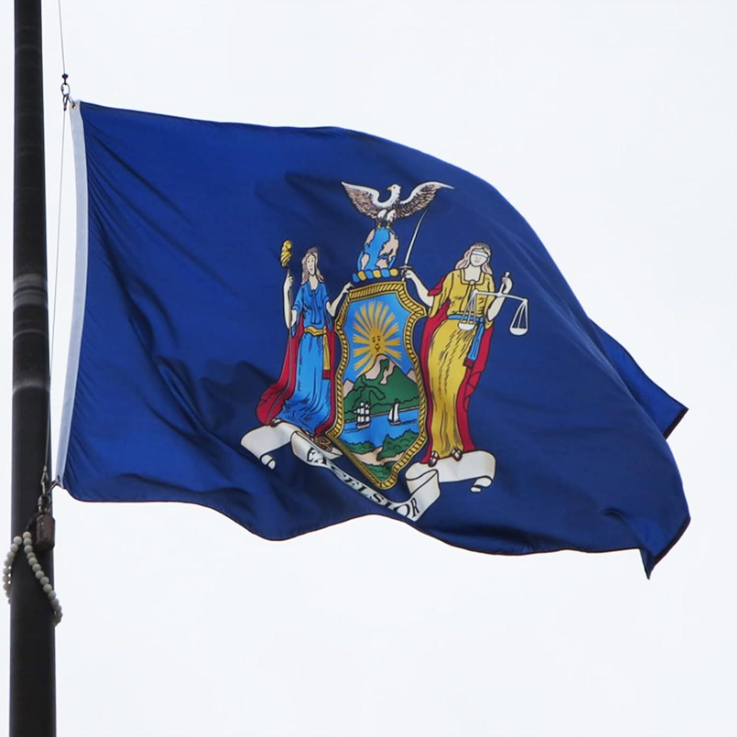 New York State Flag Double Sided 3x5 ft, Heavy Duty 3 Ply Durable Polyester, NY Flag with Vibrant Print/4 Rows Hemming/Brass Grommets