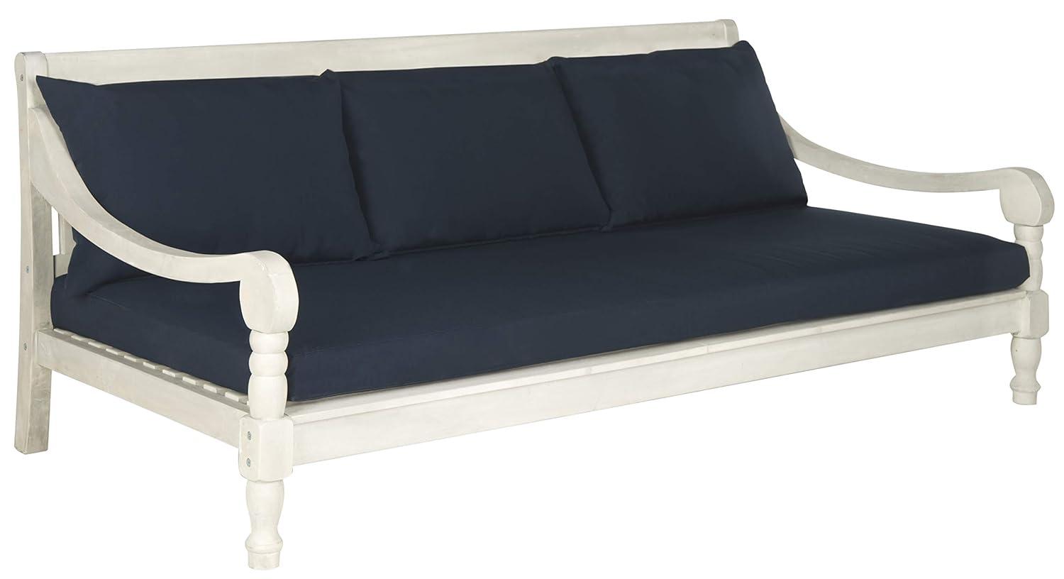 SAFAVIEH  OUTDOOR Pasadena Day Bed Antique White / Navy