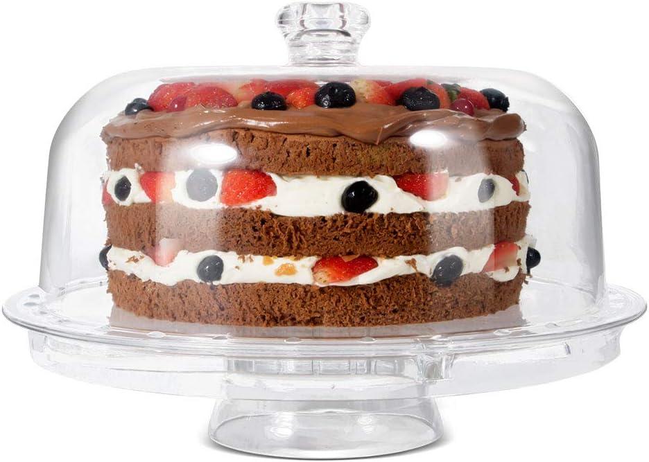 MASTERTOP Cake Stand with Dome Cover - 6 in 1 Cake Stand with Lid, Multi-Functional Wood Serving Platter/Cake Plate/Salad Bowl/Nachos/Punch Bowl, Wedding Cake Stands for Dessert Table
