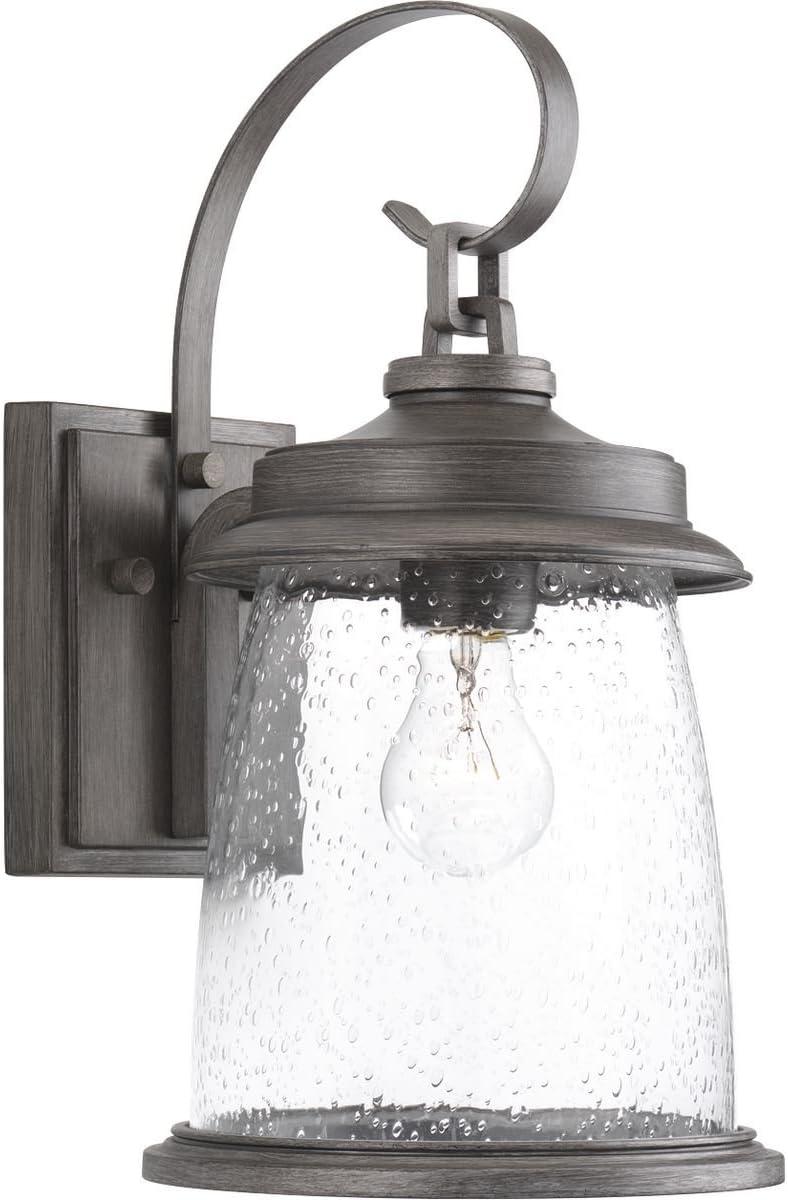 Progress Lighting Conover 1-Light Medium Wall Lantern in Antique Pewter with Seeded Glass Shade