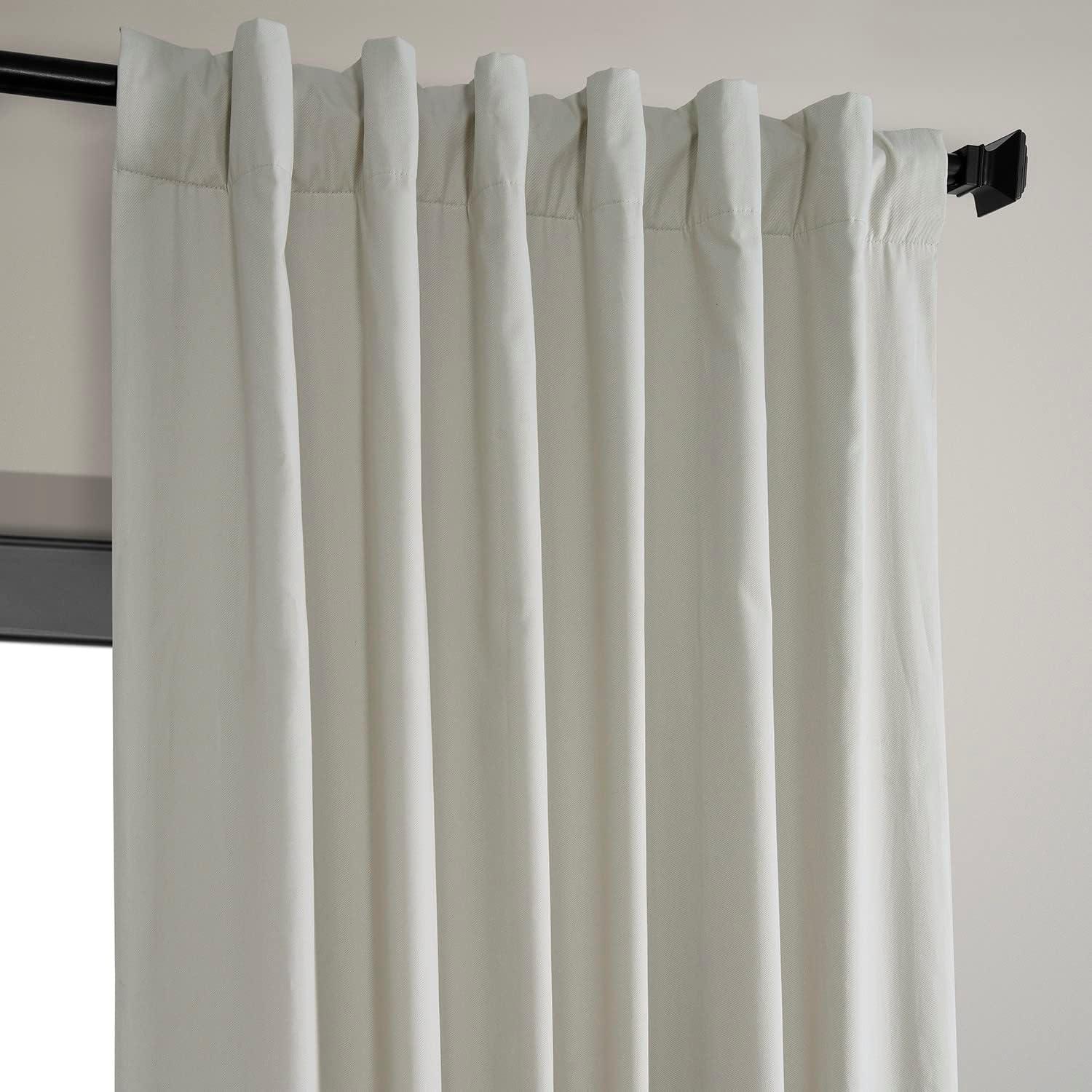 Light Greige Ivory Solid Cotton 50 in. W x 84 in. L Rod Pocket Blackout Curtain (Single Panel)