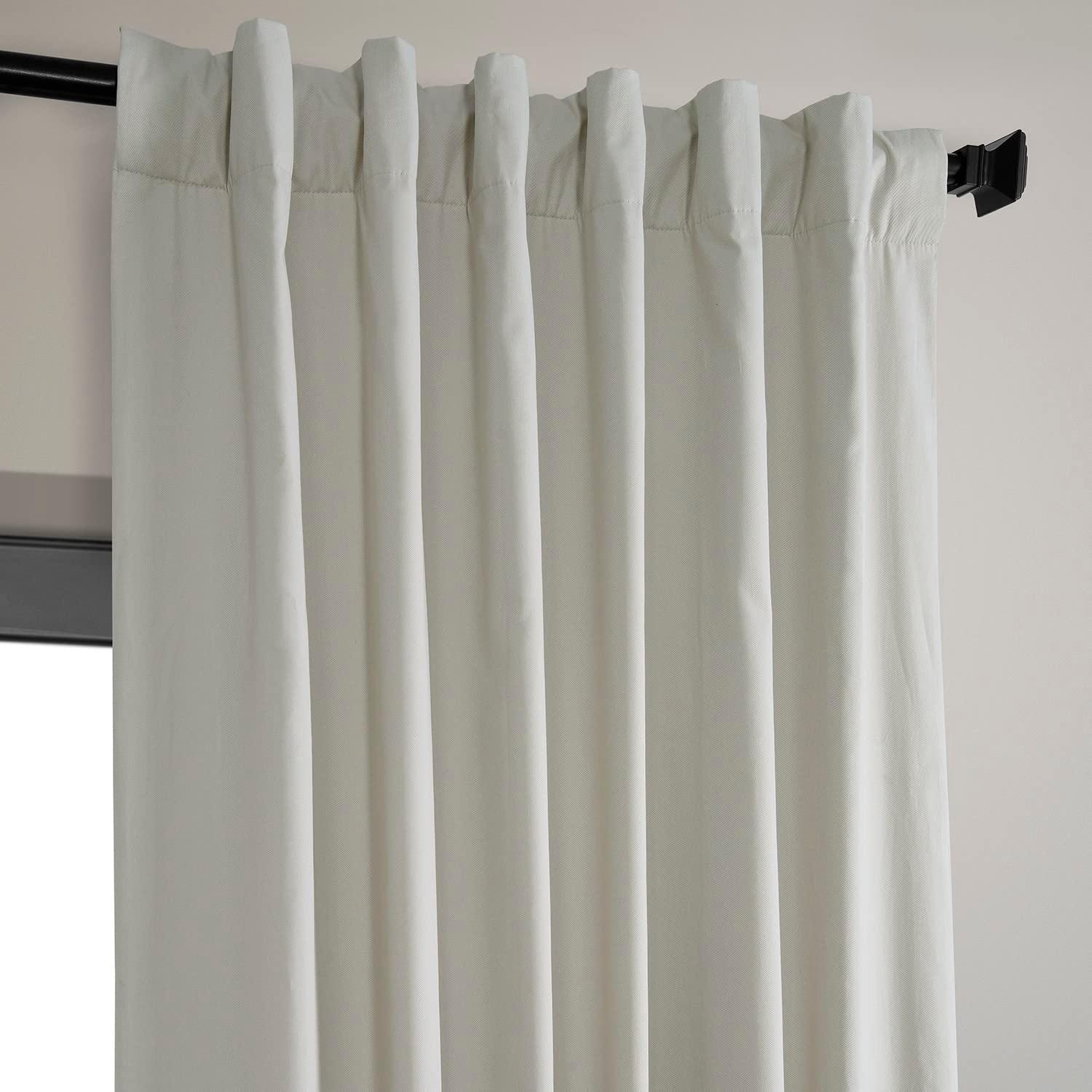 Light Greige Ivory Solid Cotton 50 in. W x 84 in. L Rod Pocket Blackout Curtain (Single Panel)