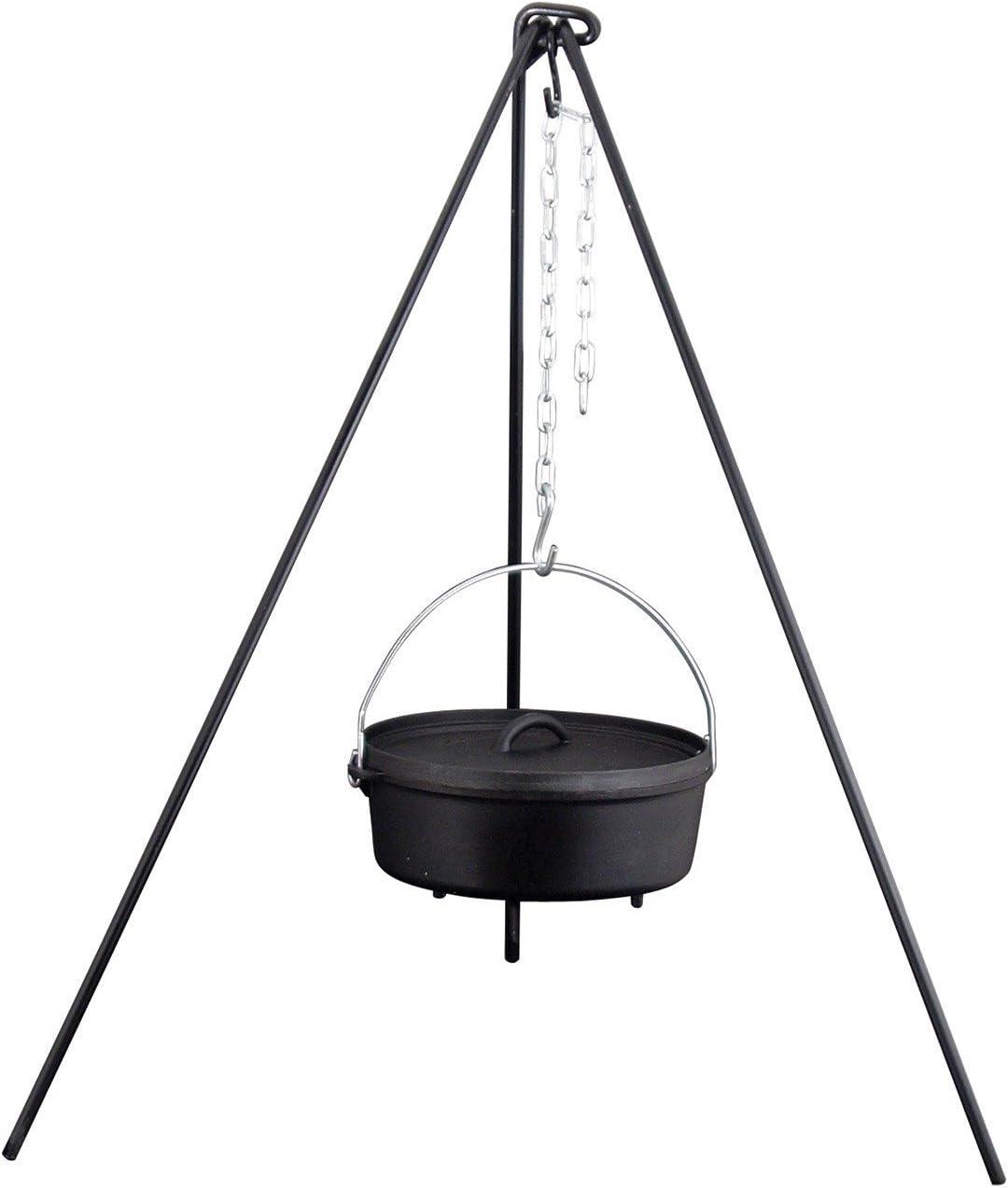 Heavy-Duty Black Cast Iron Dutch Oven Tripod with Adjustable Chain