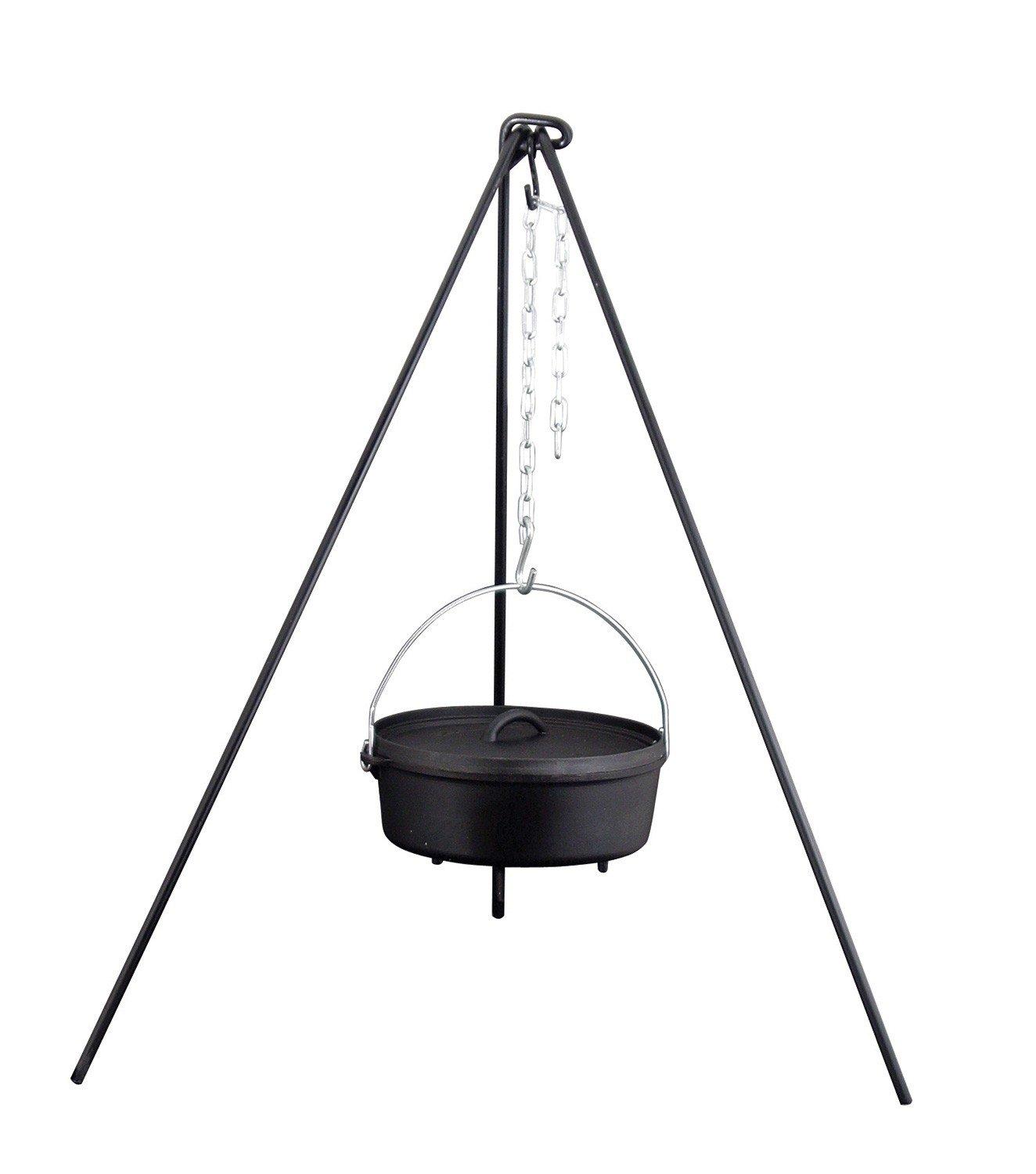 Heavy-Duty Black Cast Iron Dutch Oven Tripod with Adjustable Chain