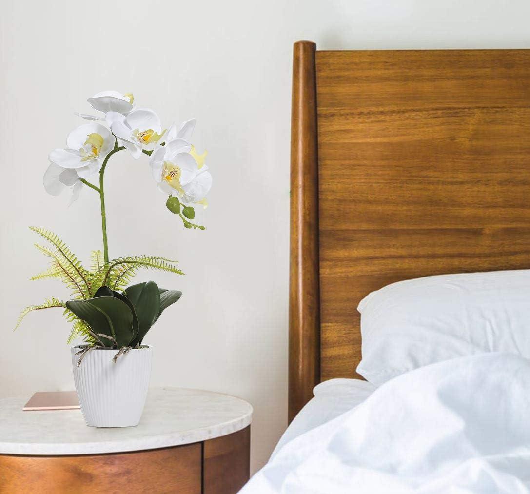 Olrla White Orchid Artificial Flower in Pot, 16 inch Faux Phaleanopsis Orchid Bonsia for Office Home Wedding Party Indoor Table Decor (White 1)