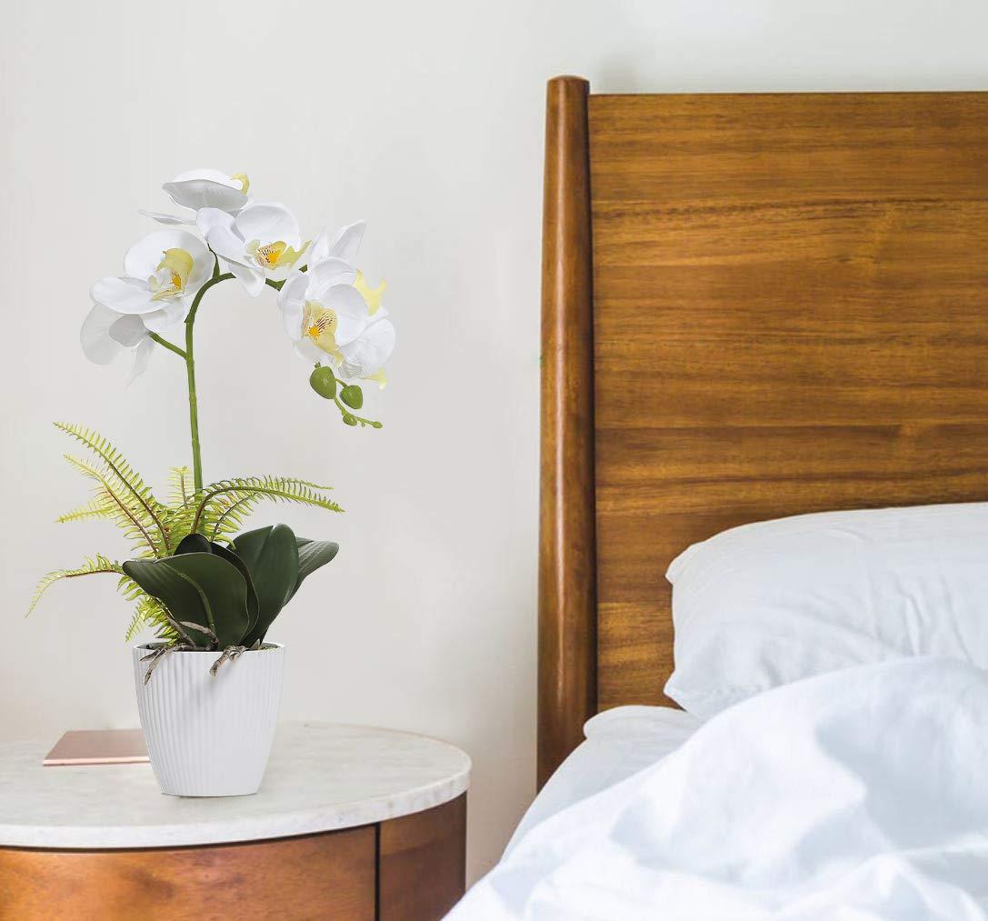 Olrla White Orchid Artificial Flower in Pot, 16 inch Faux Phaleanopsis Orchid Bonsia for Office Home Wedding Party Indoor Table Decor (White 1)