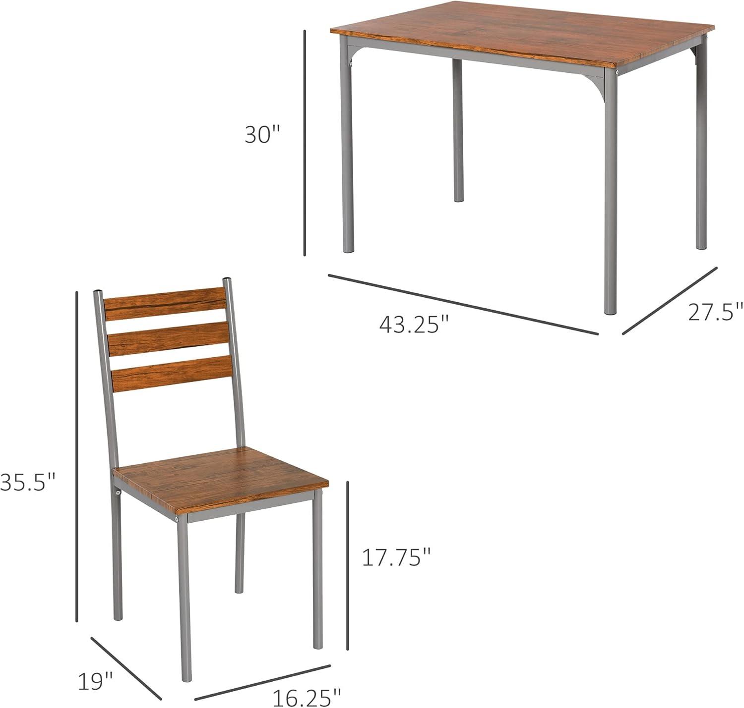 HOMCOM Modern 5-Piece Wooden Counter Dining Kitchen Table Set, 1 Table 4 Chairs Metal Legs, Suitable For Outdoors, gray