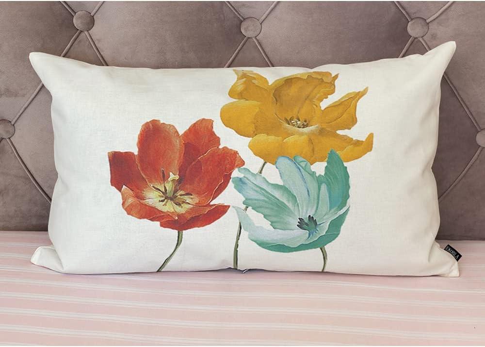 Floral Cotton Linen Rectangular Throw Pillow Case