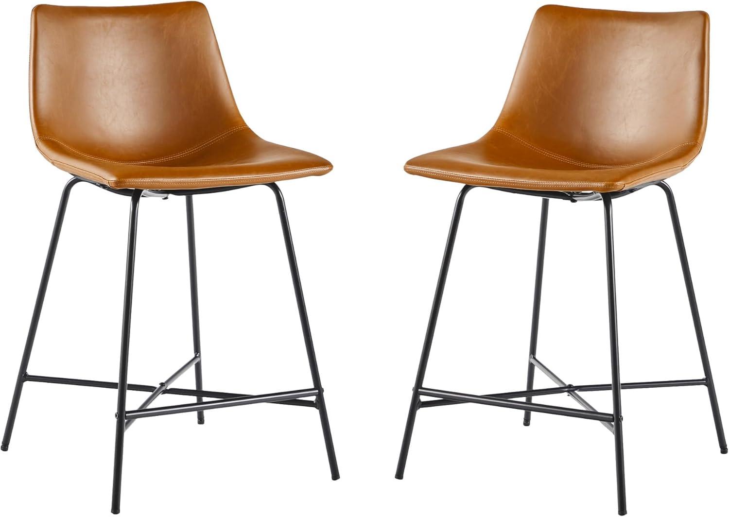 Walker Edison 23.9" Upholstered Fabric Counter Stool in Whiskey Brown (Set of 2)