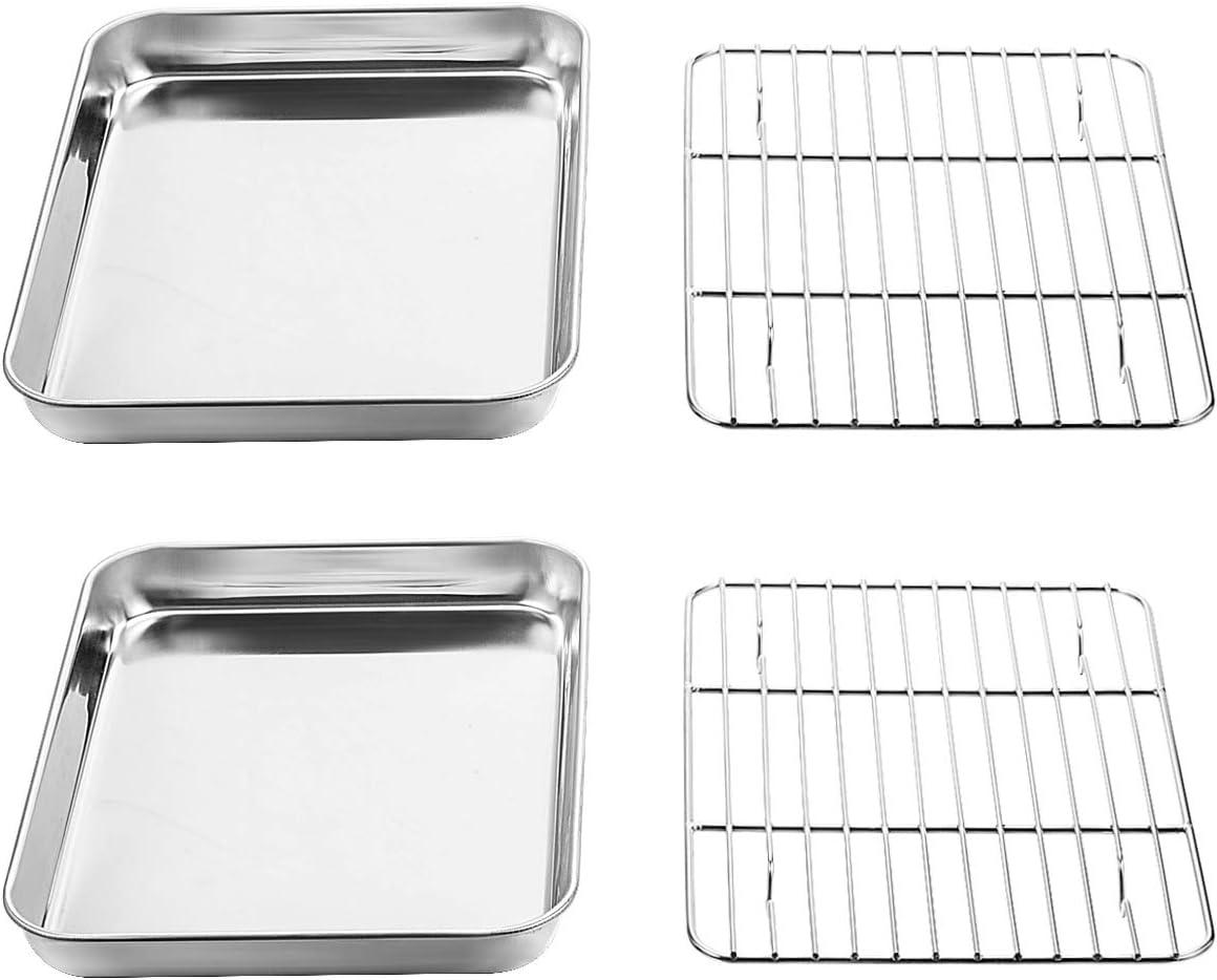 Stainless Steel Baking Sheet with Rack Set - 2 Sheets + 2 Racks for Healthy & Durable Baking - Rust Resistant Cookie Pan and Cooling Tray Combo