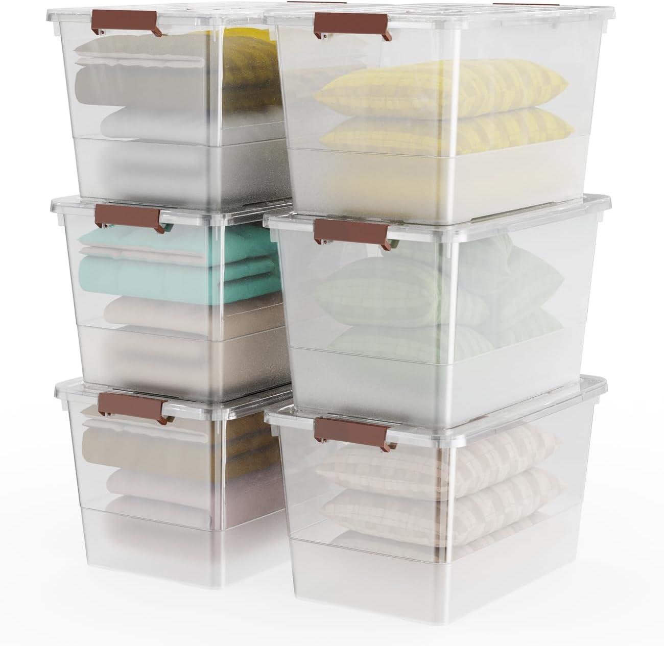 Clear Stackable Plastic Storage Boxes with Lids, 6-Pack, 5 Liters