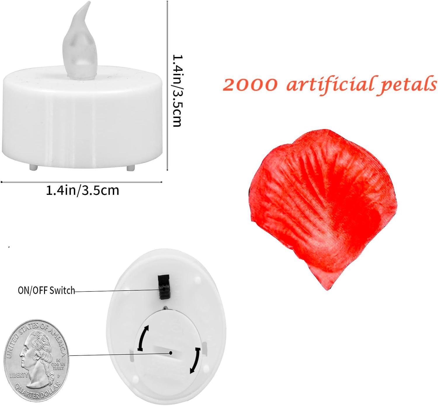 Red Flameless LED Tealights with Artificial Rose Petals Kit