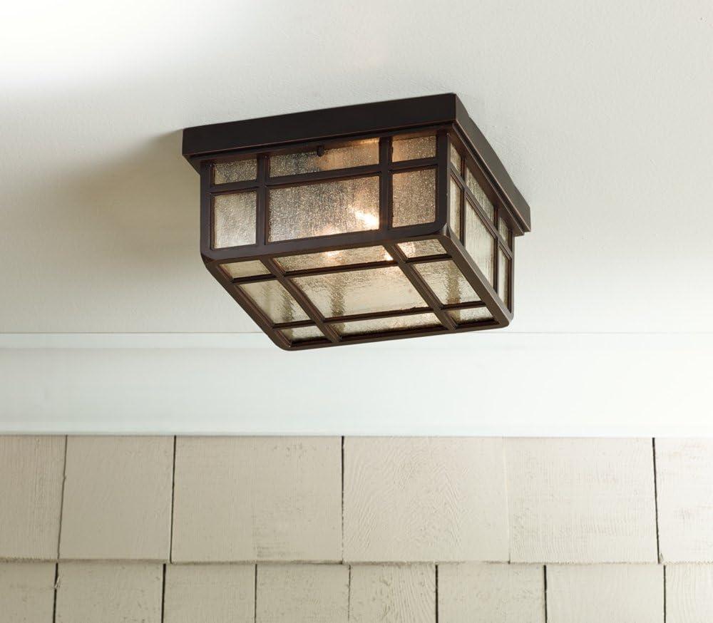 Kathy Ireland Sierra Craftsman Rustic Flush Mount Outdoor Ceiling Light Rubbed Bronze 5 1/2" Frosted Seeded Glass for Post Exterior Barn Deck House