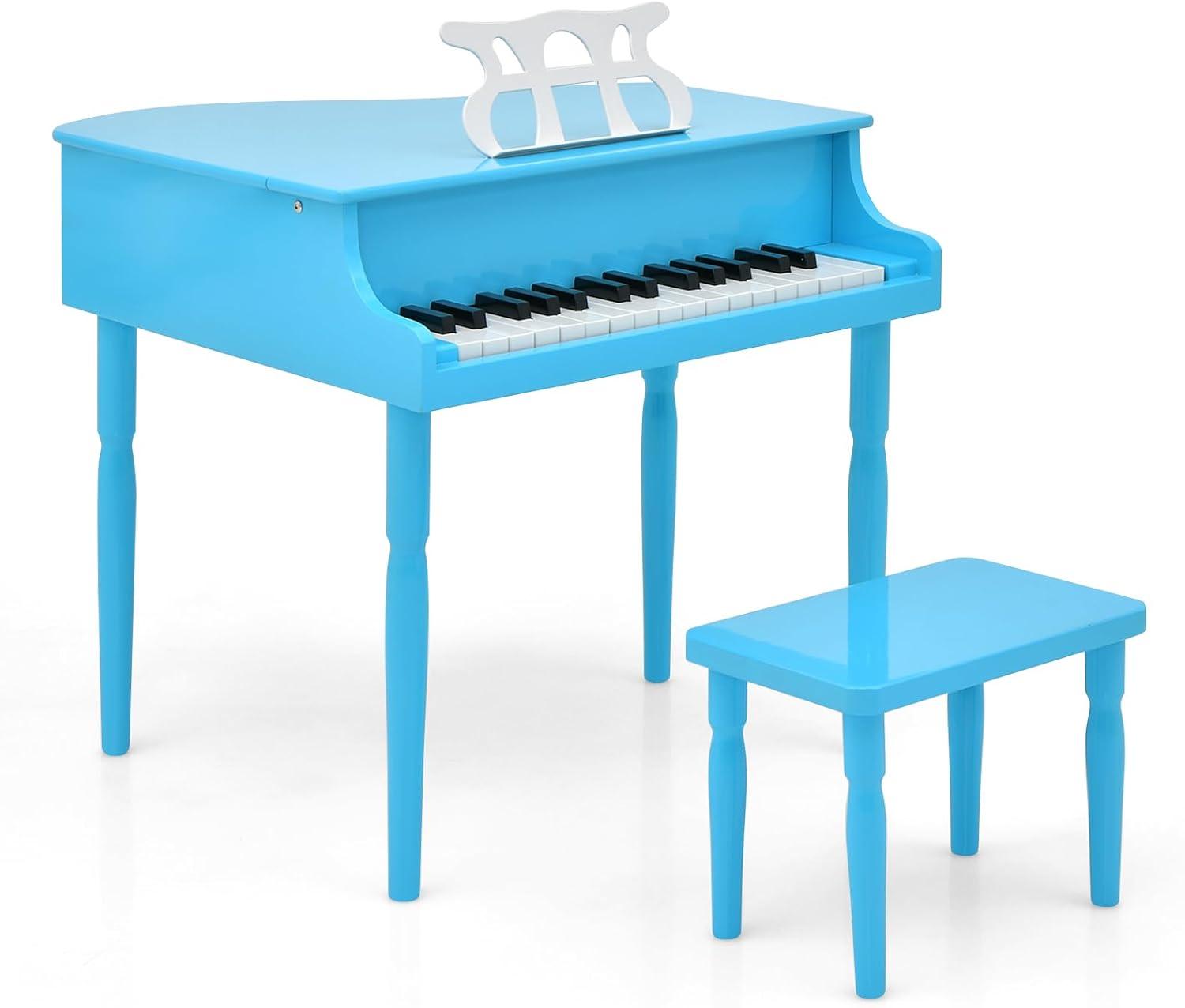 Costway 30-Key Classic Baby Grand Piano Toddler Toy Wood with Bench & Music Rack Blue