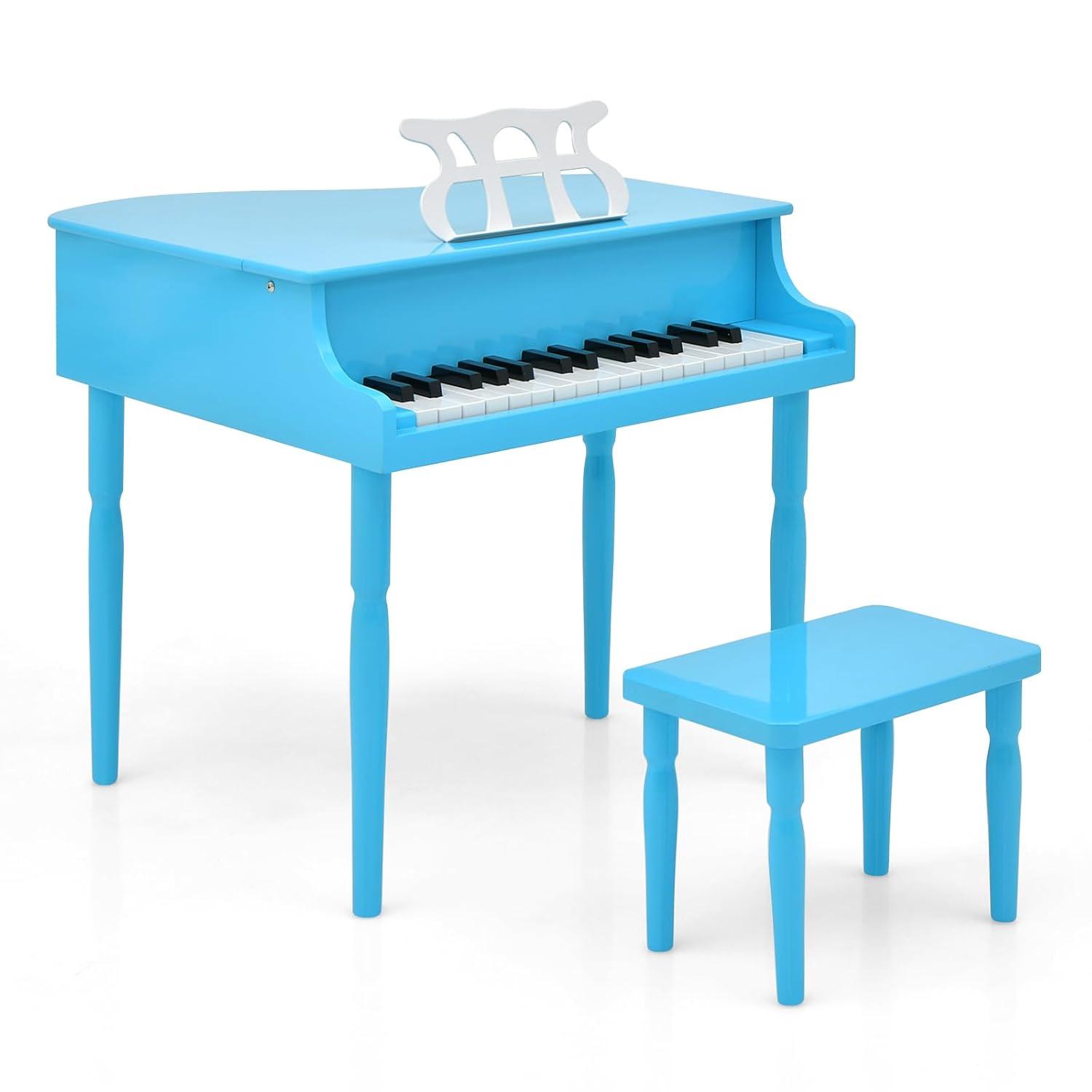 Costway 30-Key Classic Baby Grand Piano Toddler Toy Wood with Bench & Music Rack Blue