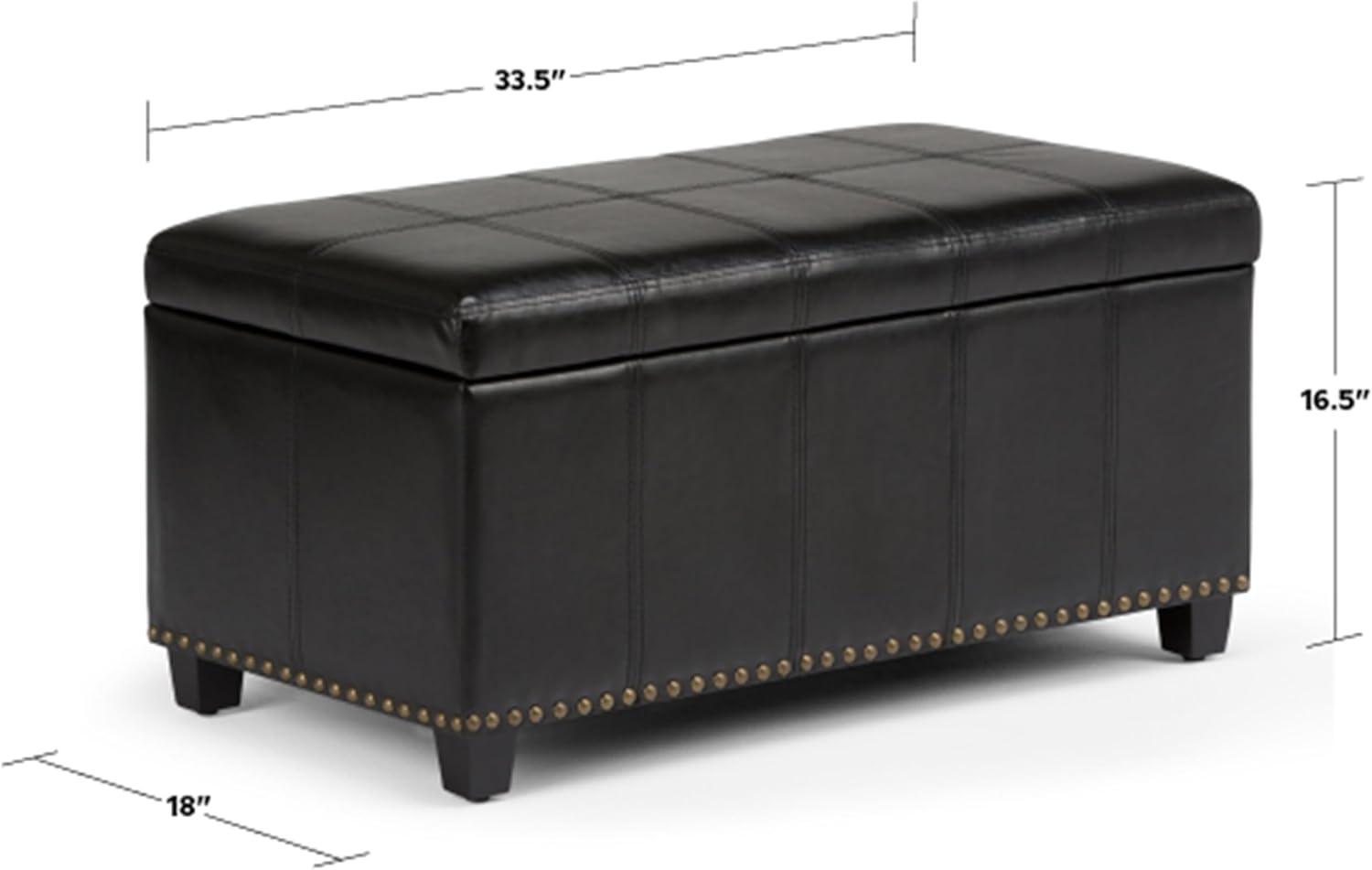 Midnight Black Traditional 33.5" Bench Ottoman with Stitched Top