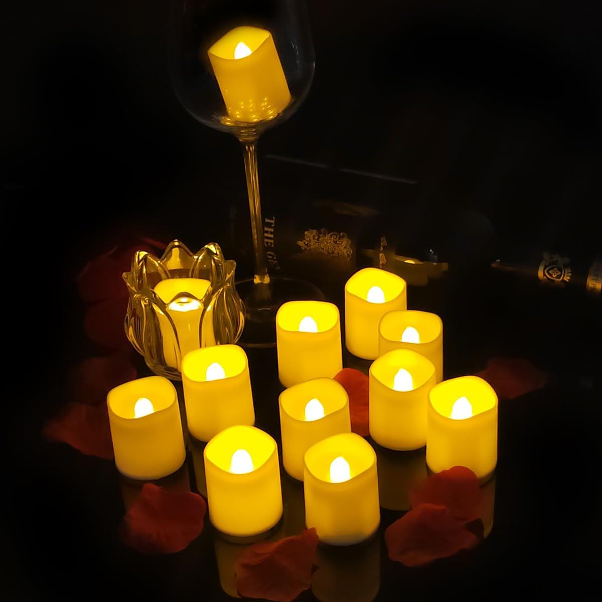 12 Pcs Flameless LED Tea Light Candles Warm Yellow Flickering Bright Tealights Electric