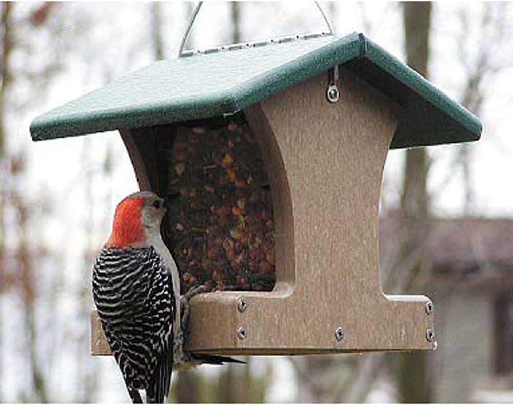 Birds Choice Birds Choice 8.75" Small Recycled Plastic Hanging Hopper 2-Sided Bird Feeder, Taupe/Green