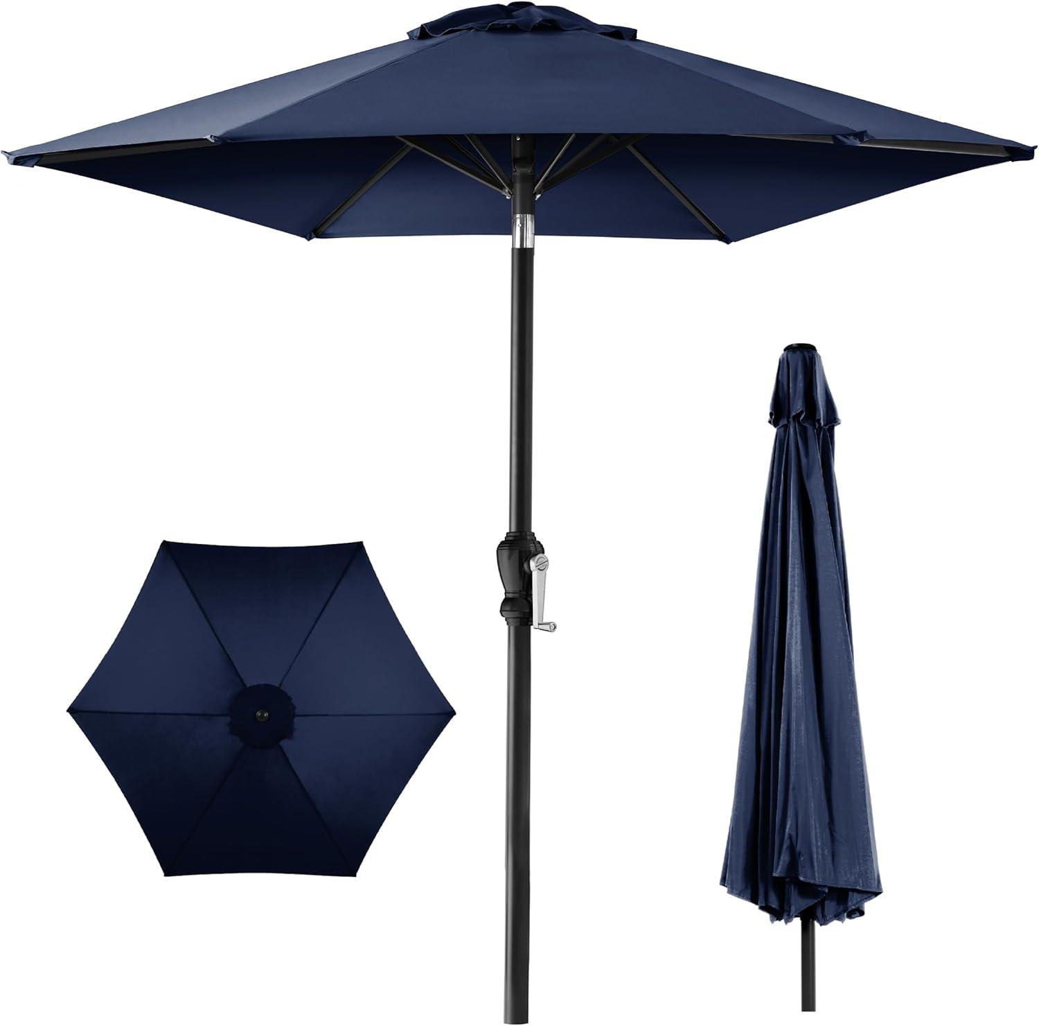 Best Choice Products 10ft Outdoor Steel Market Patio Umbrella w/ Crank, Tilt Push Button, 6 Ribs - Navy Blue