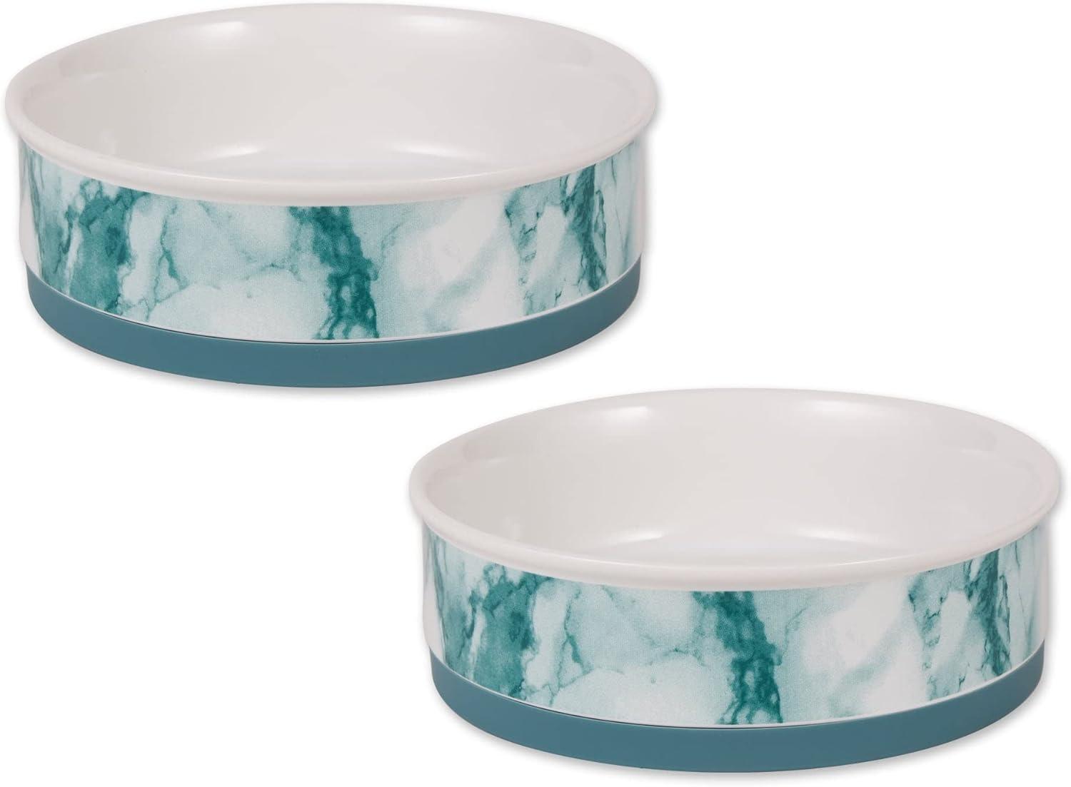 Bone Dry Ceramic Marble, Pet Bowls, Dishwasher Safe, Large, 7.5x2.4", Teal, 2 Count