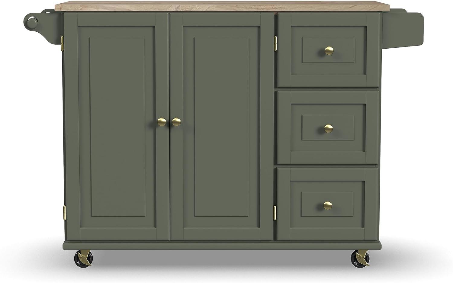 Homestyles Dolly Madison Engineered Wood Kitchen Cart in Sage Green/Brass