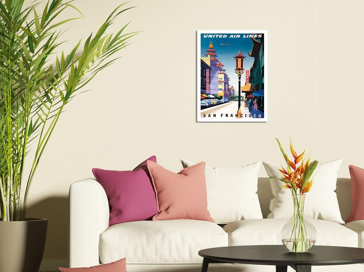 San Francisco USA - Chinatown - United Air Lines - Vintage Airline Travel Poster by Joseph Binder c.1950s - Master Art Print (Unframed) 9in x 12in