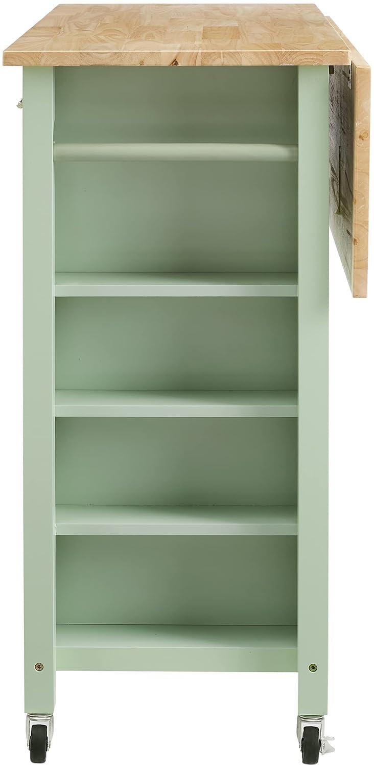 Savannah Wood Top Drop Leaf Kitchen Island/Cart Mint - Crosley: Adjustable Shelves, Spice Rack, Caster Wheels