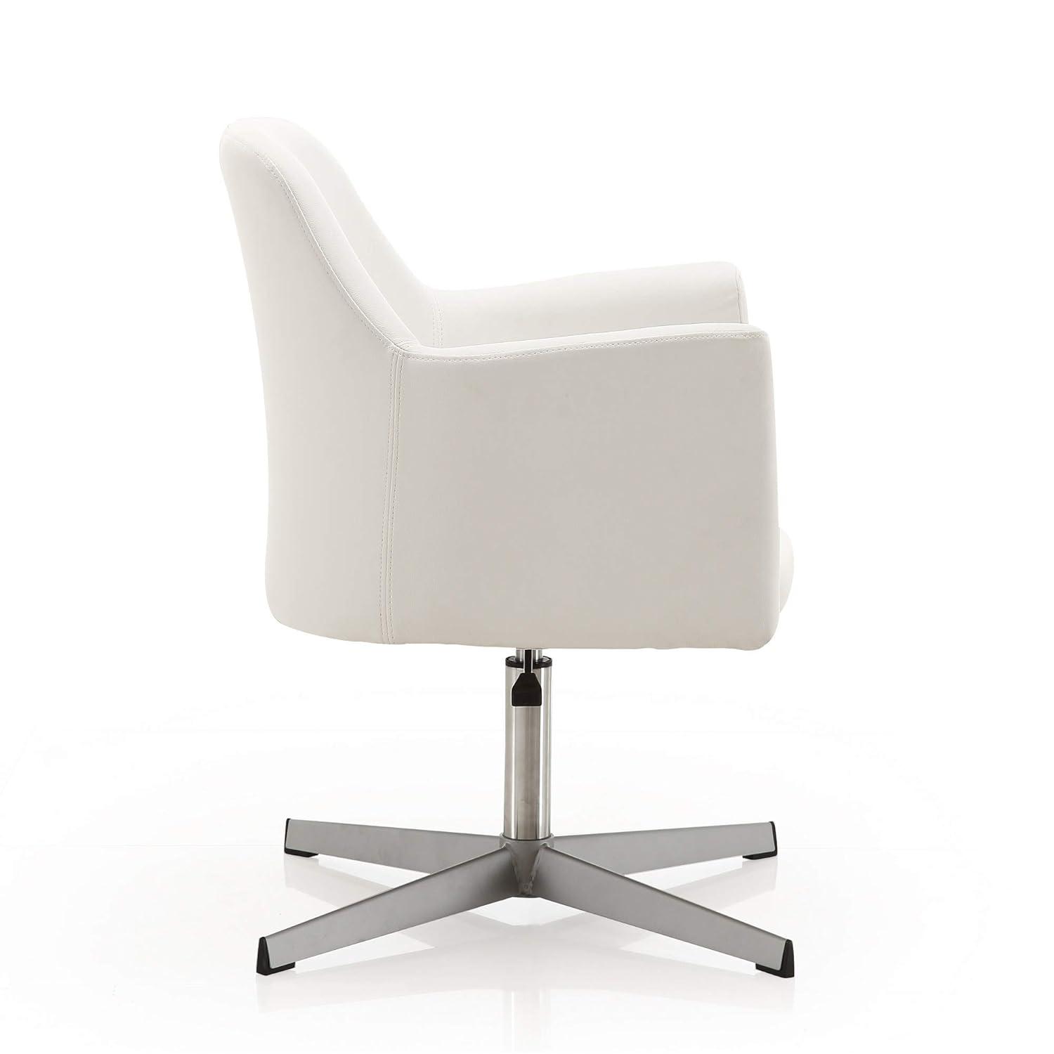 Manhattan Comfort Pelo Faux Leather Adjustable Height Swivel Accent Chair White: Modern Task Chair, Metal Frame, 300 lbs Capacity