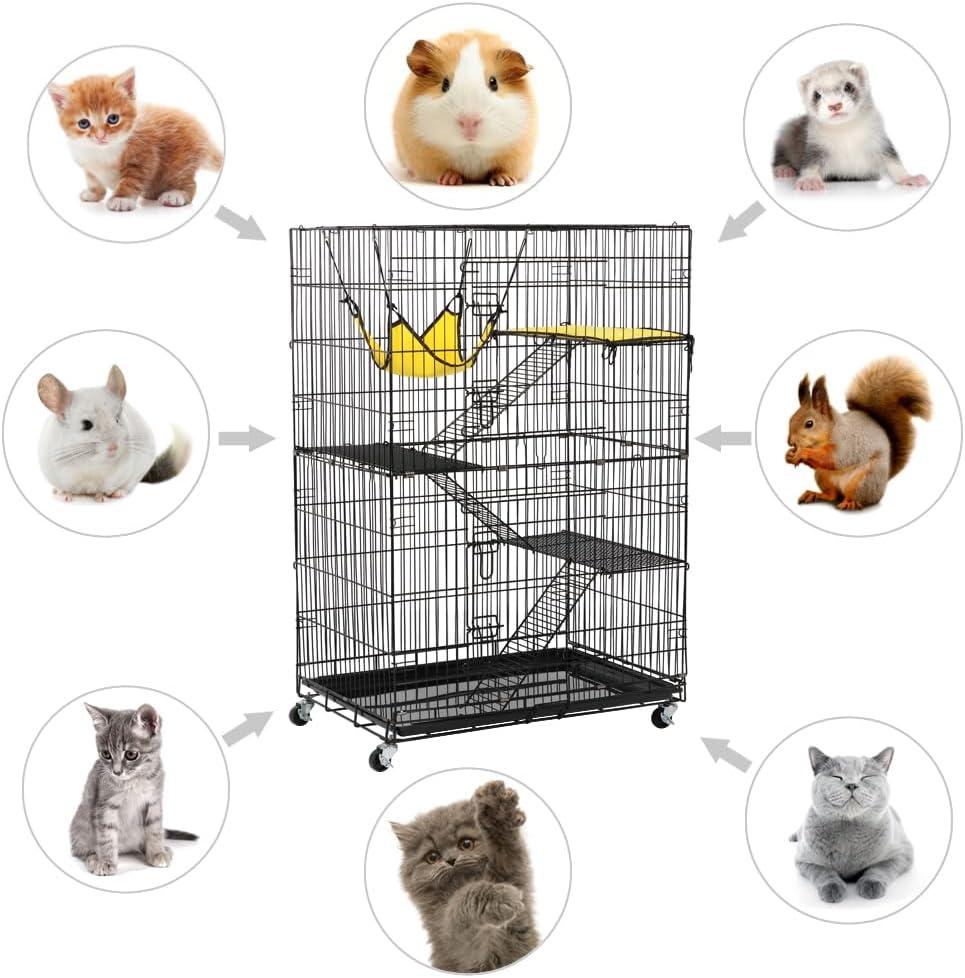 Yaheetech 4 Tiers Rolling Metal Cat Cage on Wheels Black