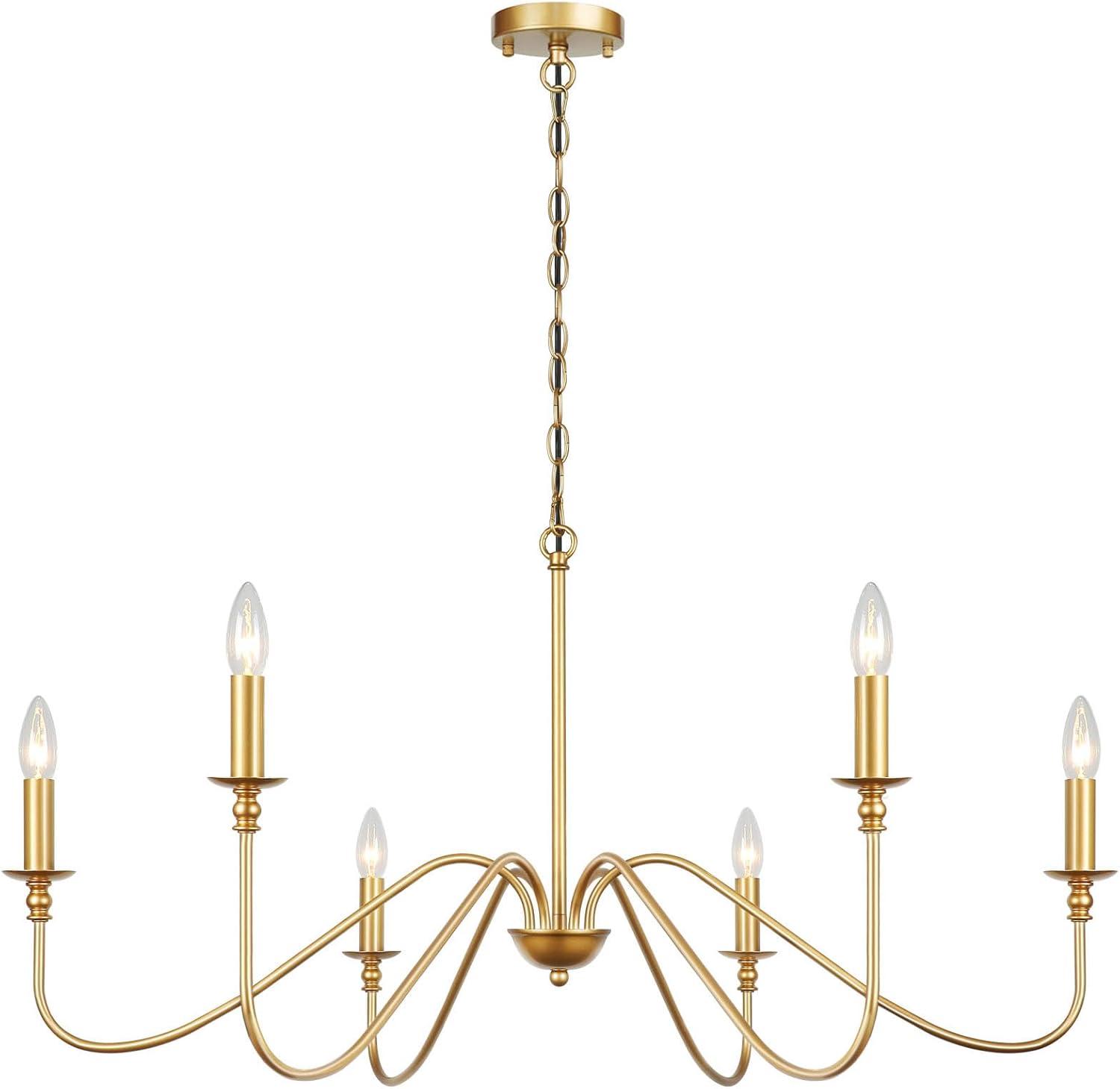 Gold 6-Light Candle Style Iron Chandelier