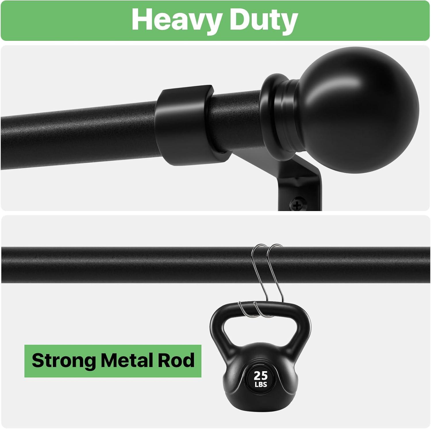 Urbanest Ball Adjustable Double Curtain Rod Set, 5/8", 28-48", Matte Black