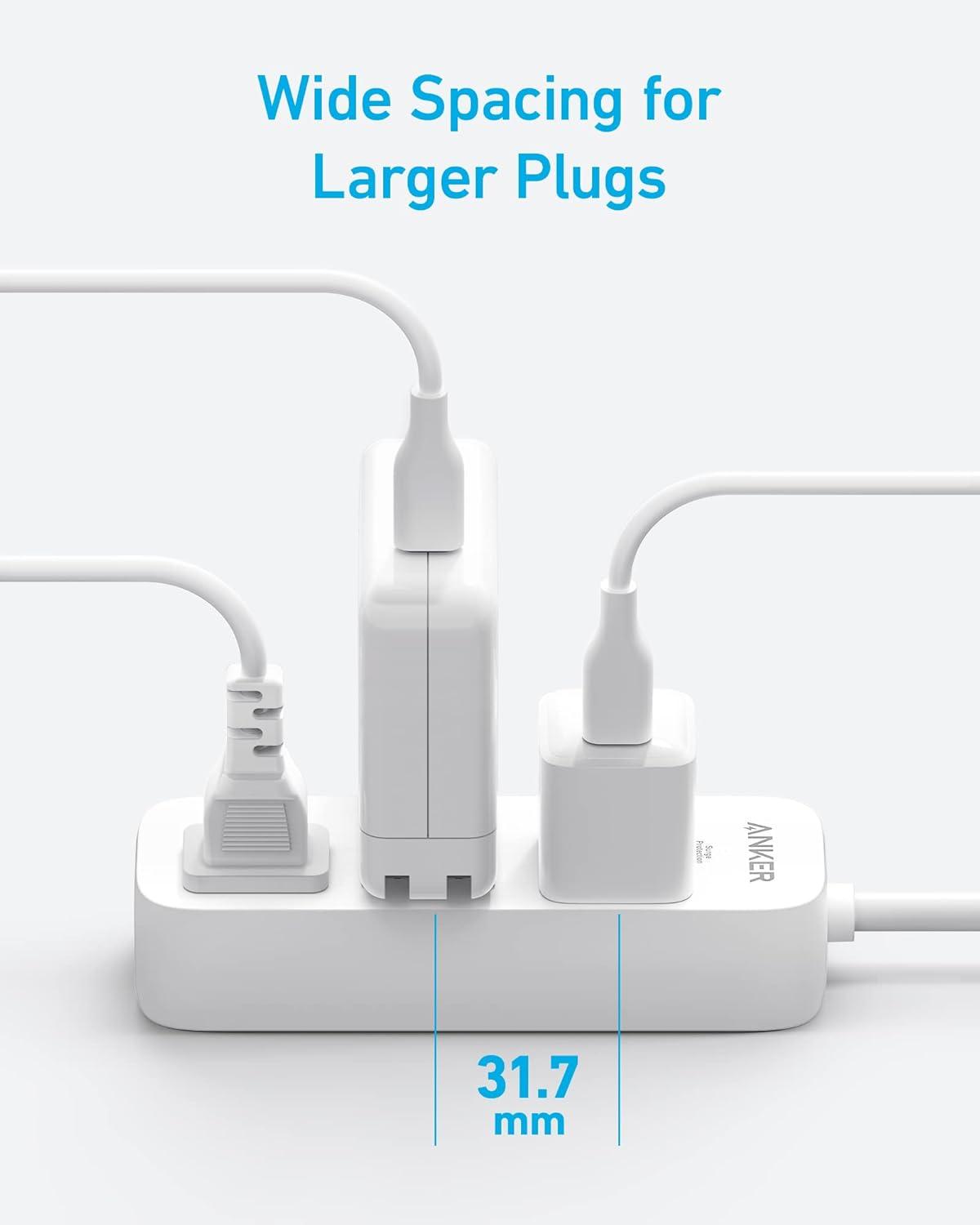 Anker Flat Plug Extension Cord,Small Power Strip Surge Protector(300J),5ft for iPhone 15/15 Plus/15 Pro/15 Pro Max, with 3AC Outlets,Surge Protection,Compact for Travel,Home,Dorm,Office,ETL Certified