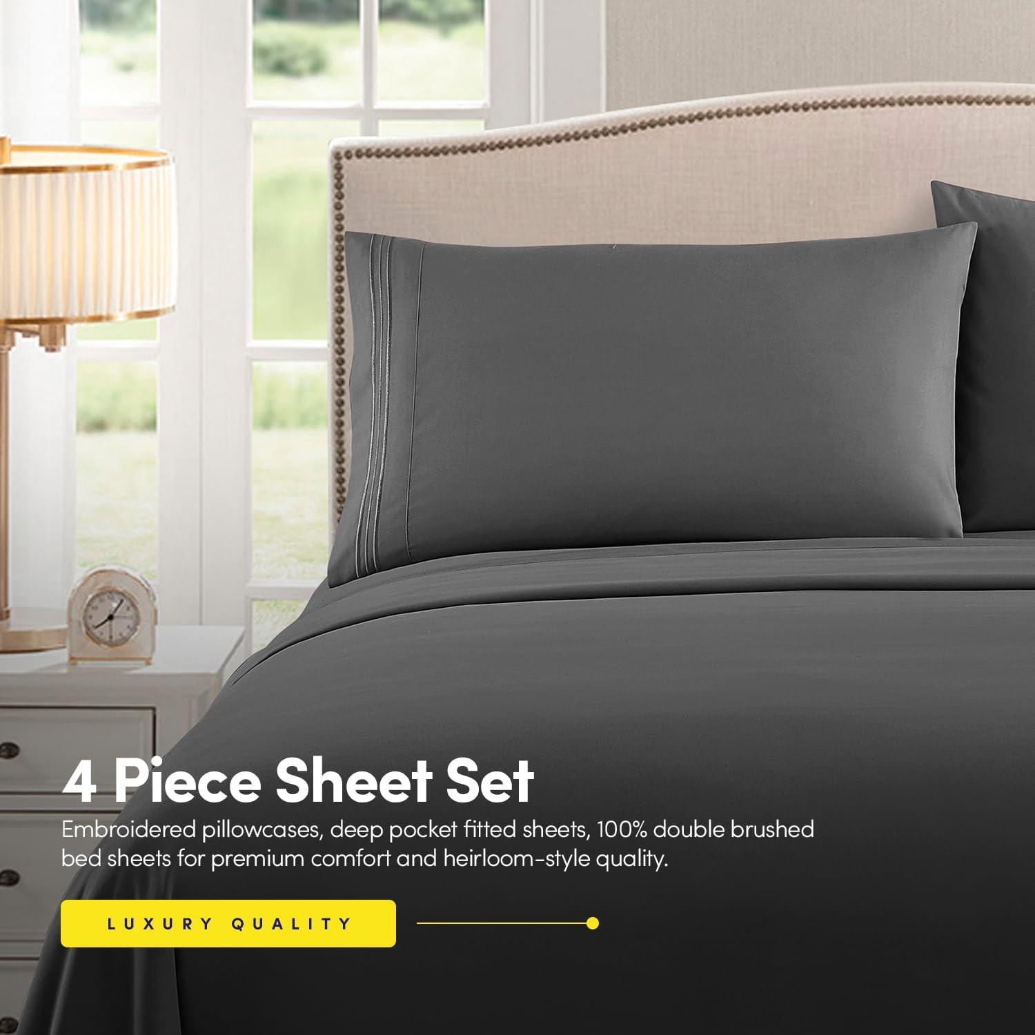 1500 Supreme Collection Twin XL Sheet Sets Gray - 3 Piece Bed Sheets and Pillowcase Set for Twin XL Mattress - Extra Soft, Elastic Corner Straps, Deep Pocket Sheets, Twin XL Gray