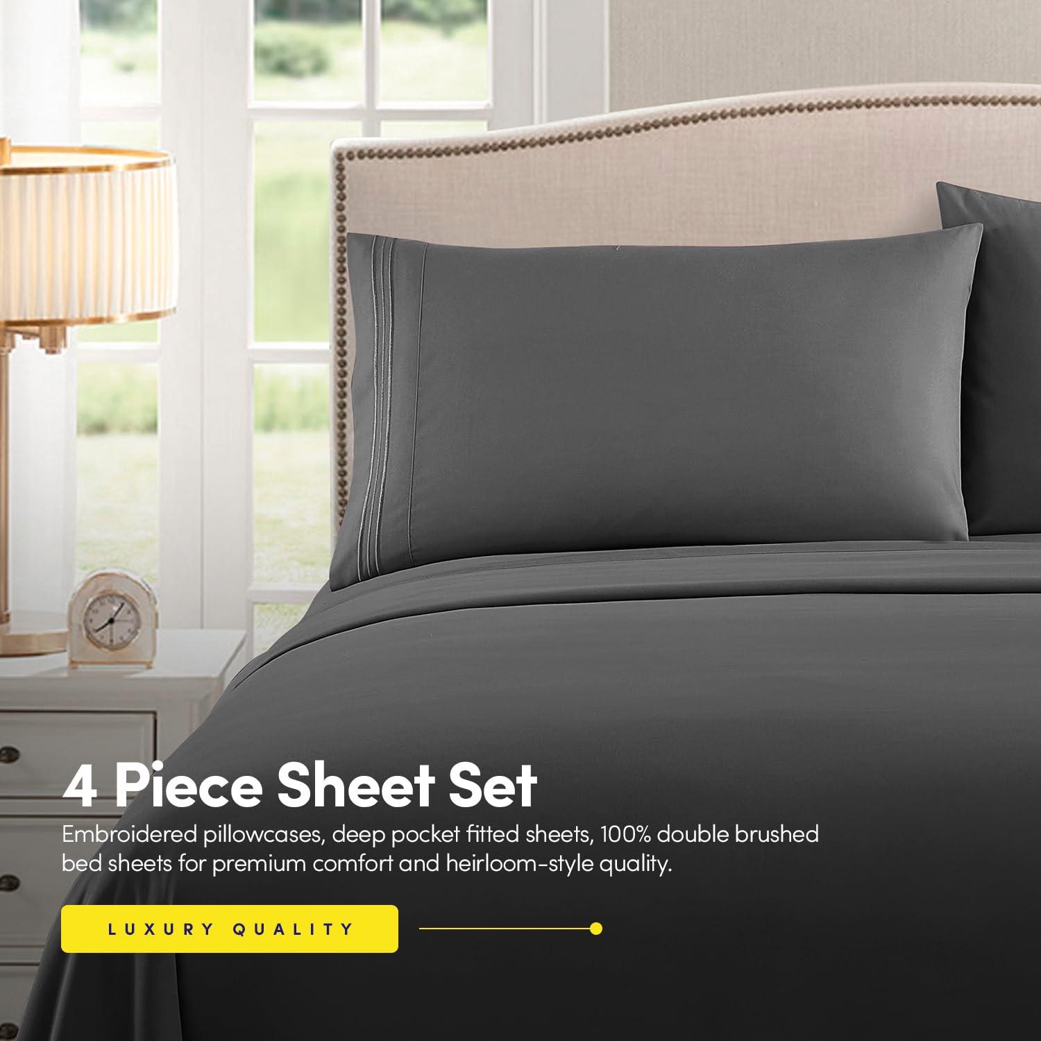 1500 Supreme Collection Twin XL Sheet Sets Gray - 3 Piece Bed Sheets and Pillowcase Set for Twin XL Mattress - Extra Soft, Elastic Corner Straps, Deep Pocket Sheets, Twin XL Gray