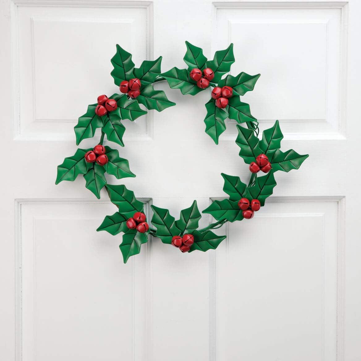 Holly and Berries Metal Wreath by Fox River Creations, Winter Holiday Décor, 14” Diameter