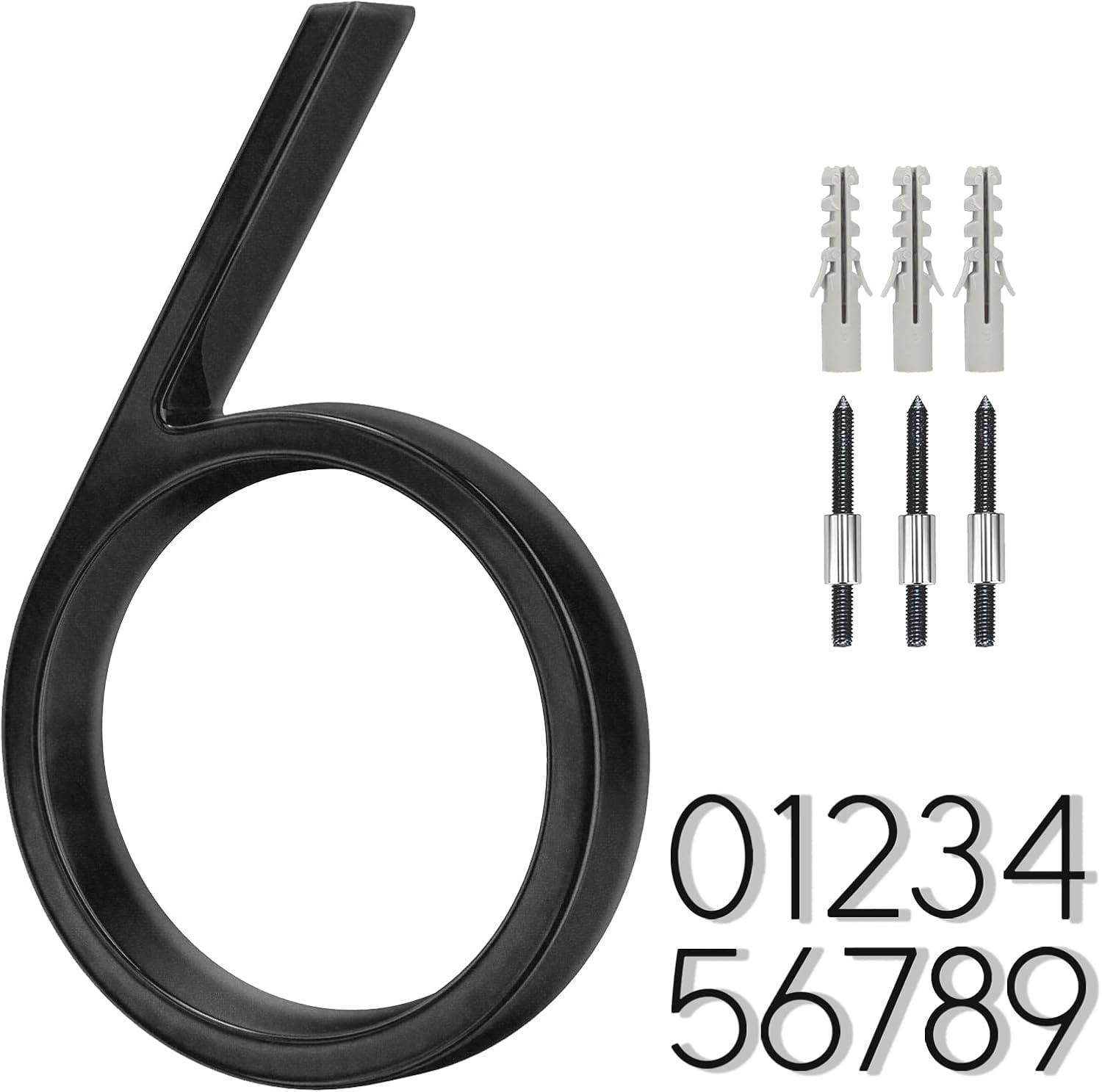 6 Inch Black Metal Floating House Number with Screws