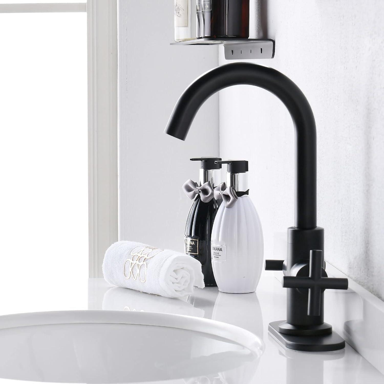 Matte Black 4-Inch Centerset Bathroom Faucet with Drain and Deck Plate