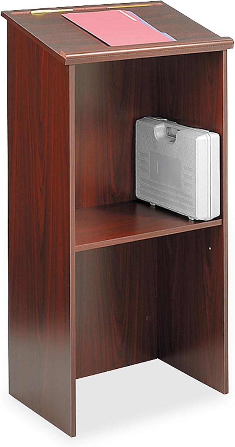 Mahogany Adjustable Stand-Up Lectern with Storage Shelf