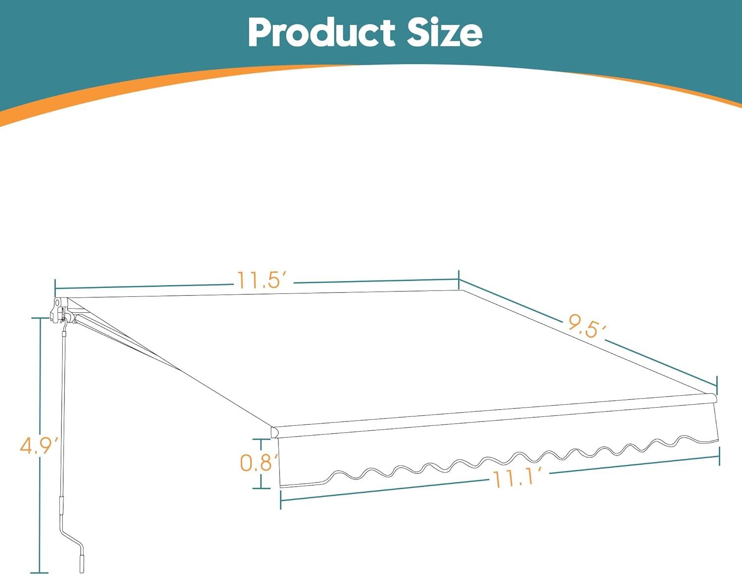 MCombo 12' x 10' Gray Manually Retractable Patio Awning