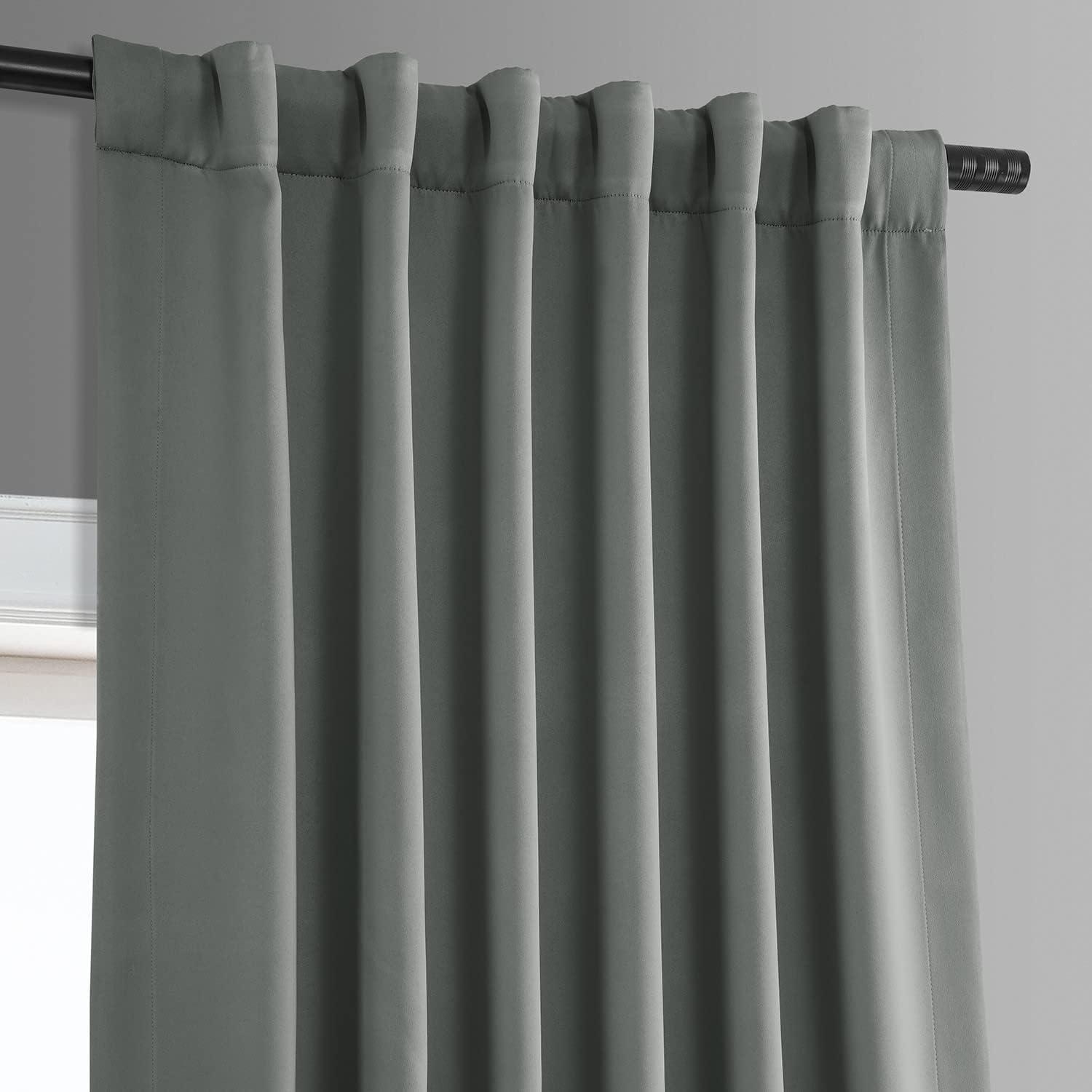 Neutral Grey Polyester Blackout Puddle Length Drapes