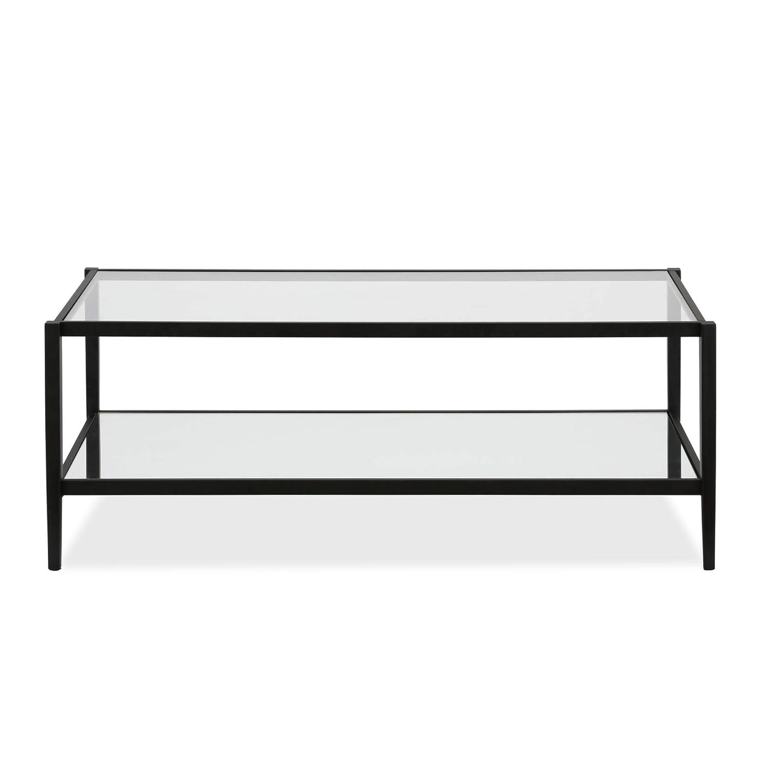 Modern Rectangle Coffee Table in Brass and Gold with Mirrored Shelf - Henn&Hart