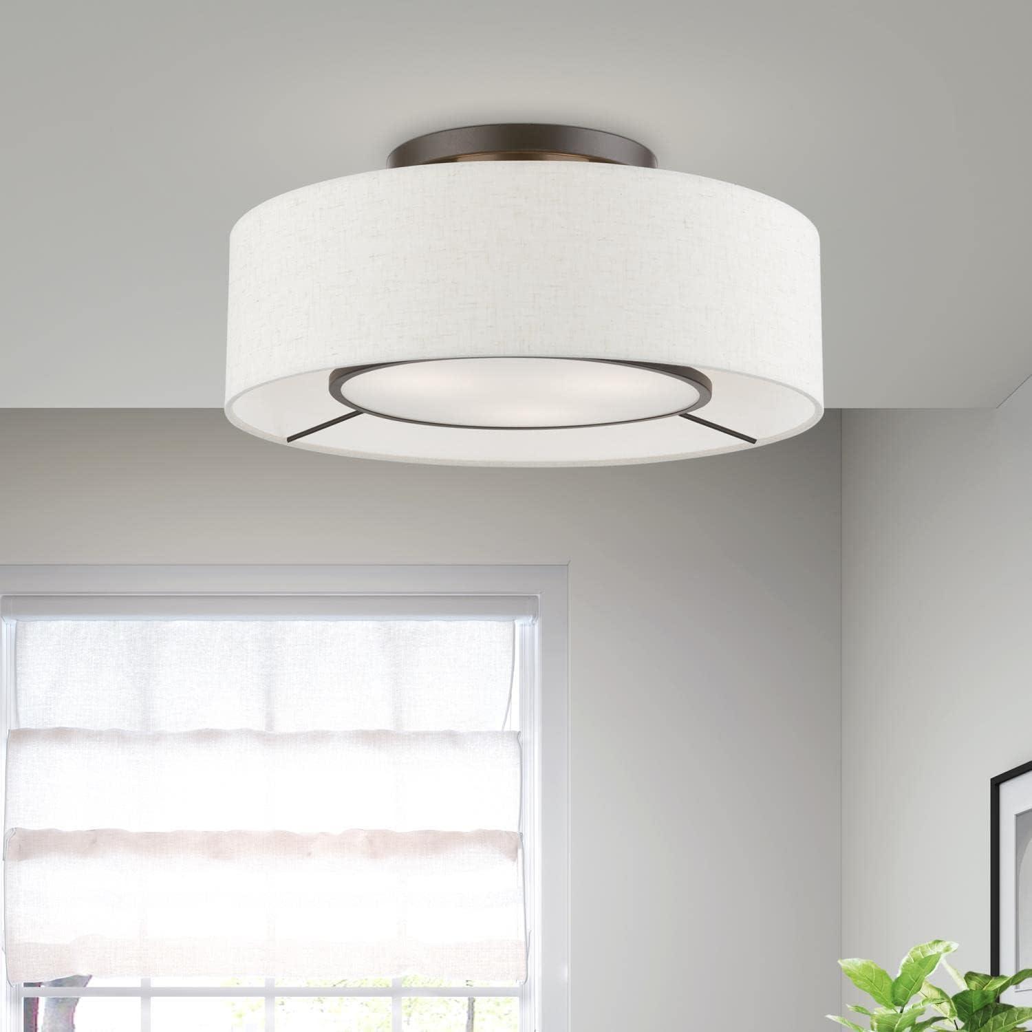 Livex Lighting Ellsworth 3 - Light Semi-Flush Mount in  Brushed Nickel/Shiny White