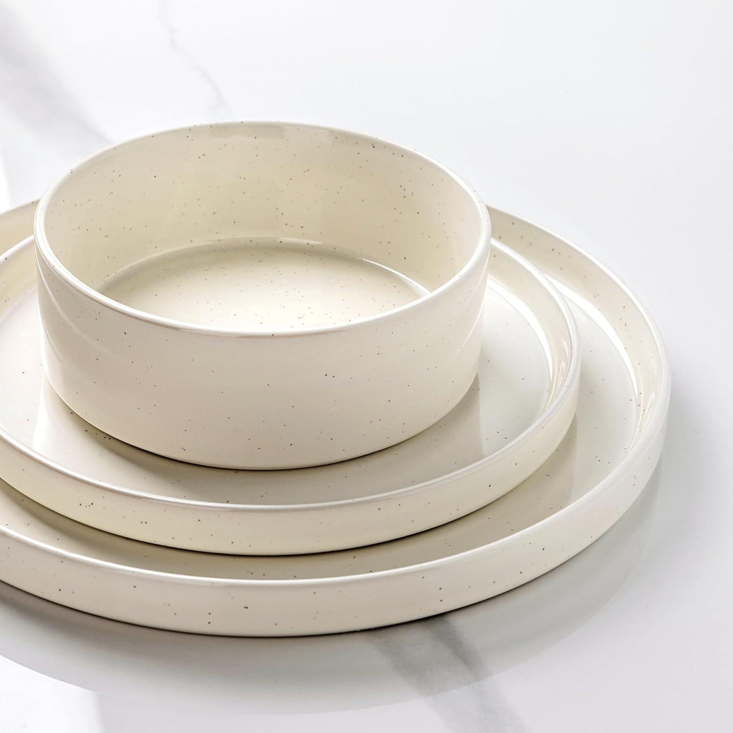 Hokku Designs 6-Person Dinnerware Set, 18-Piece Speckled Plate and Bowl Set