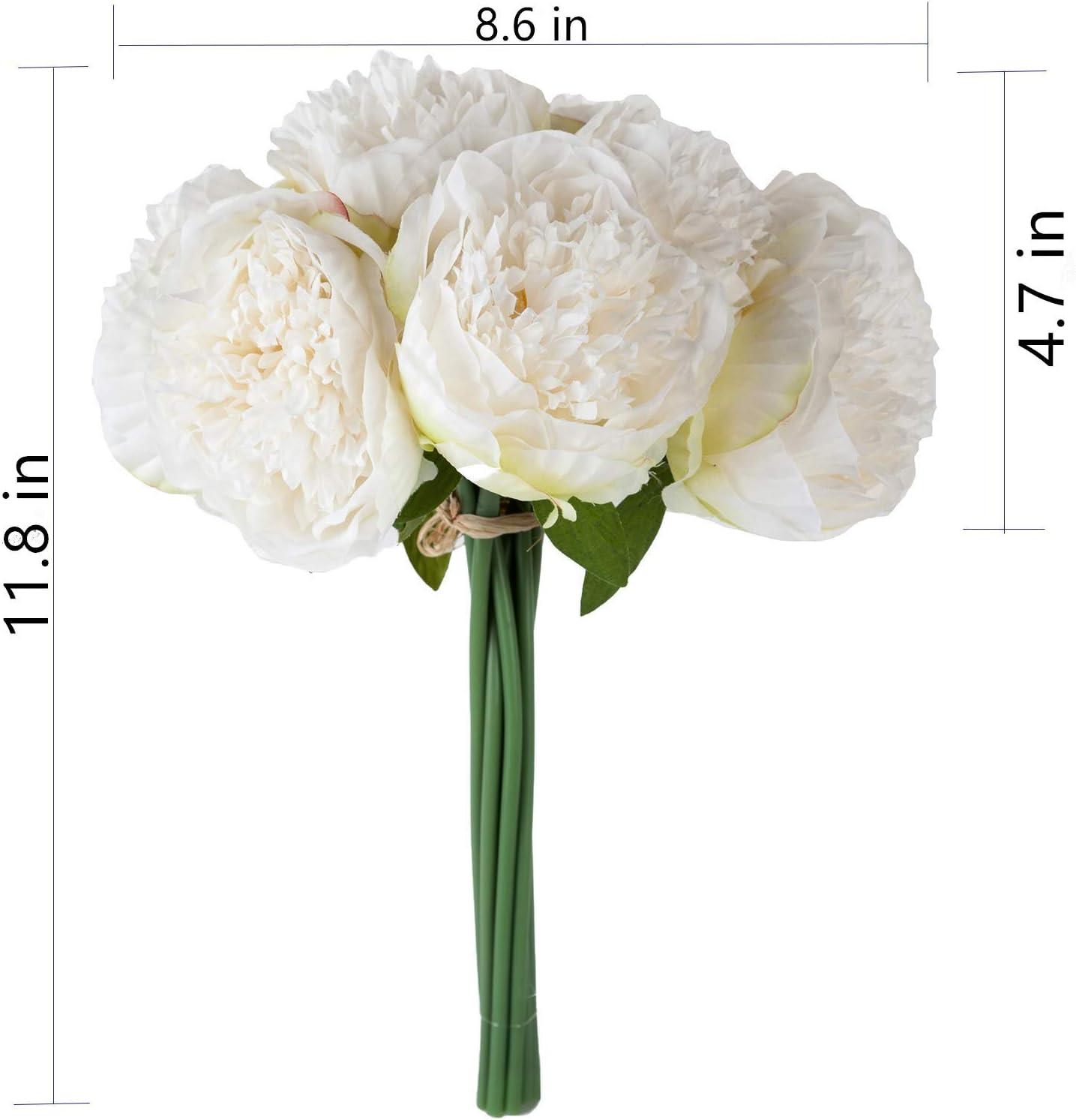 2 Bouquet 10 Heads Artificial Peony Silk Flower Leaf Home Office Wedding Party Festival Bar Decor (Cream White)