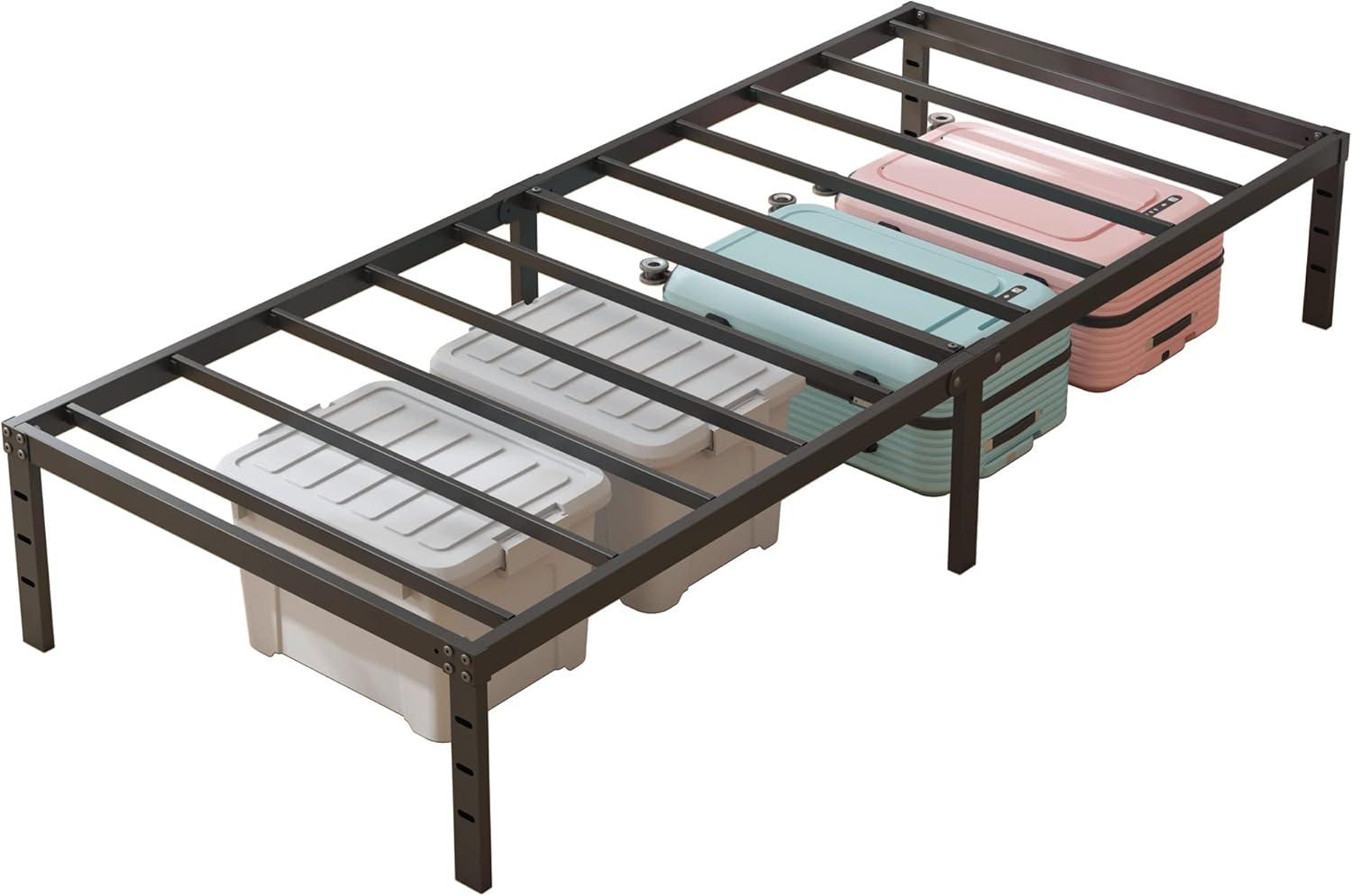 Twin Size Bed Frame 14 Inch Metal Bed Frame，No Box Spring Needed, Storage Space Under The Bed Heavy Duty Frame Bed, Non-Slip Noise Free Easy Assembly Durable Twin Size Bed Frame