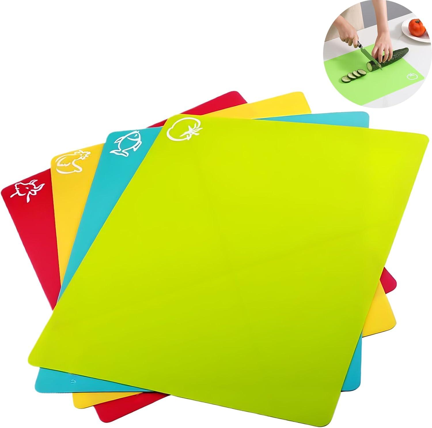 Set of 4 Multicolor Flexible Plastic Chopping Mats